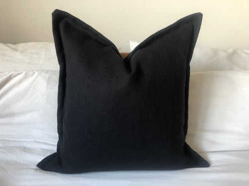 Black Linen Pillow Cover, Oxford Edging, maximalist home decor