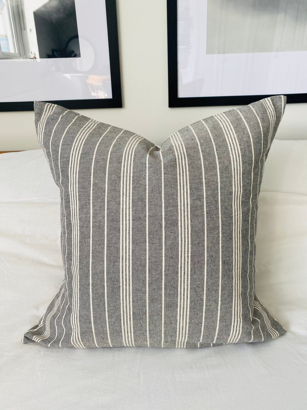 French Vintage Ticking Stripe Cushion Cover: Farmhouse Throw Pillow