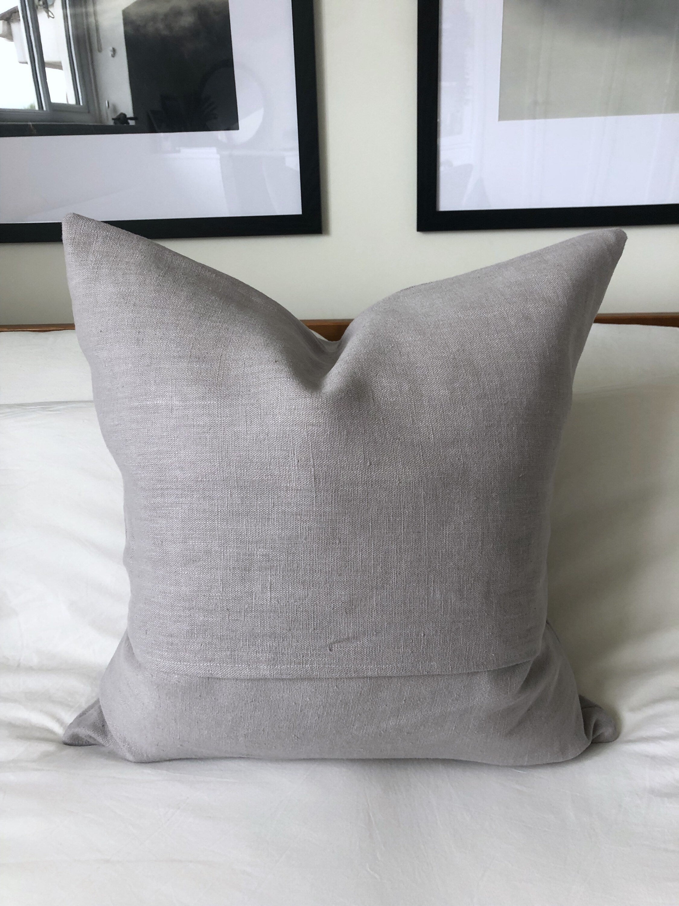 Grey French Linen Pillow Cover, Minimalist Throw Cushion with envelope reverse