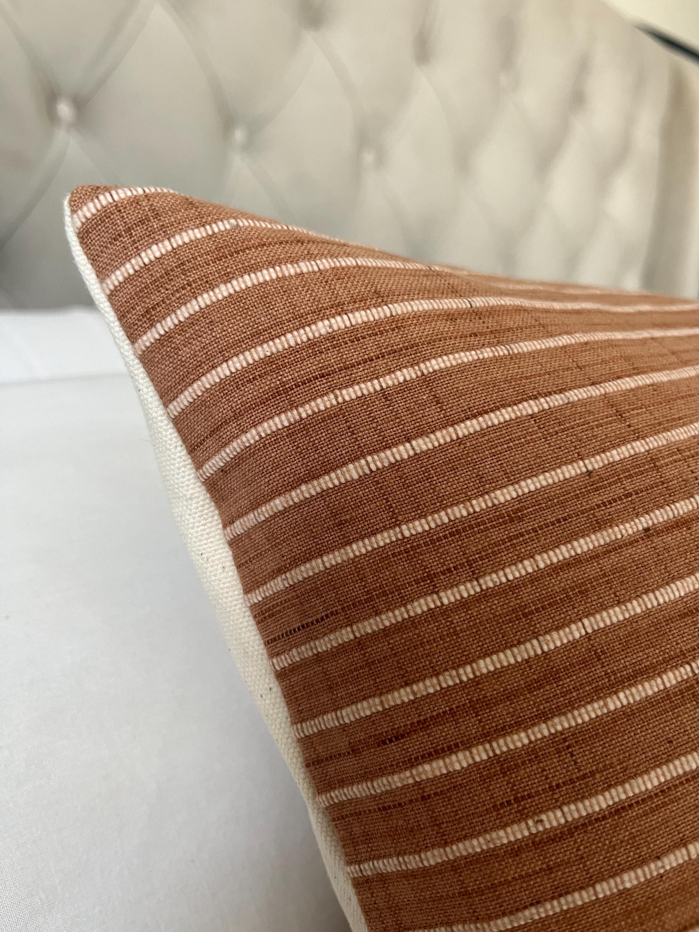 Long Terracotta bolster pillow cover: with an organic cotton envelope reverse