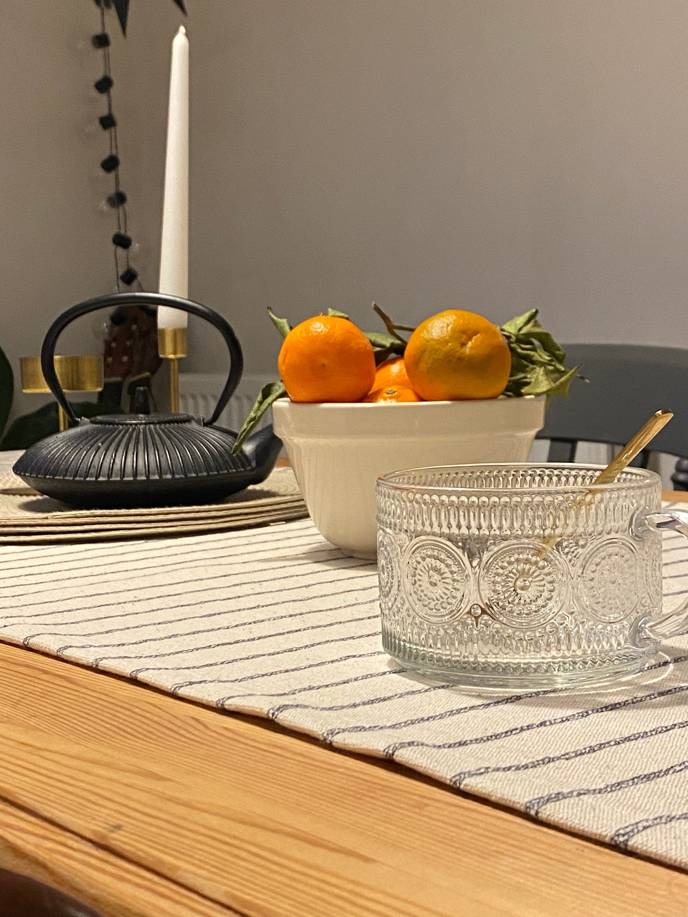 Handwoven Striped Table Runner: Neutral Scandinavian Decor