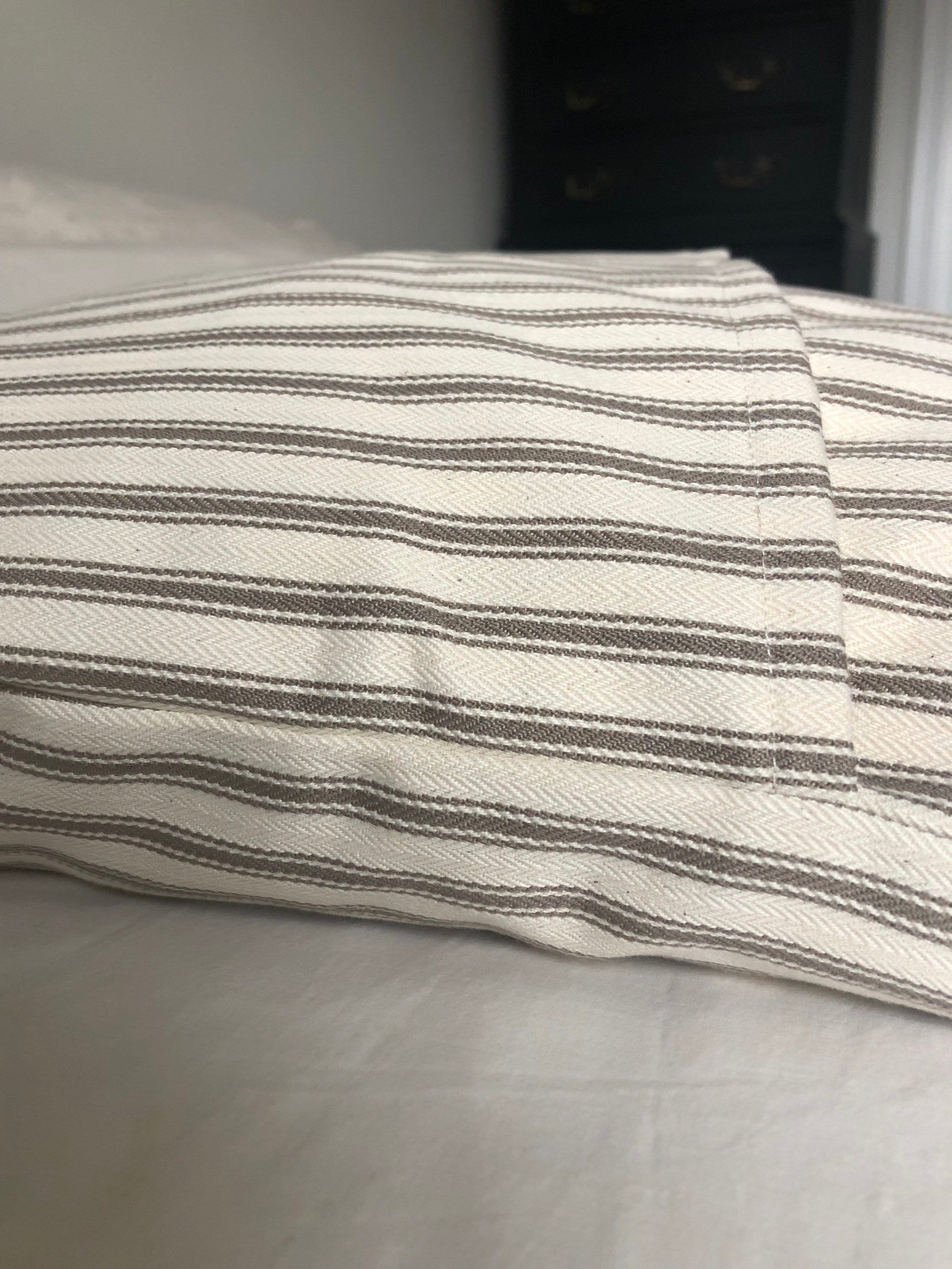 French Country Ticking Stripe Pillow Cover, Beige Vintage Farmhouse Cushion