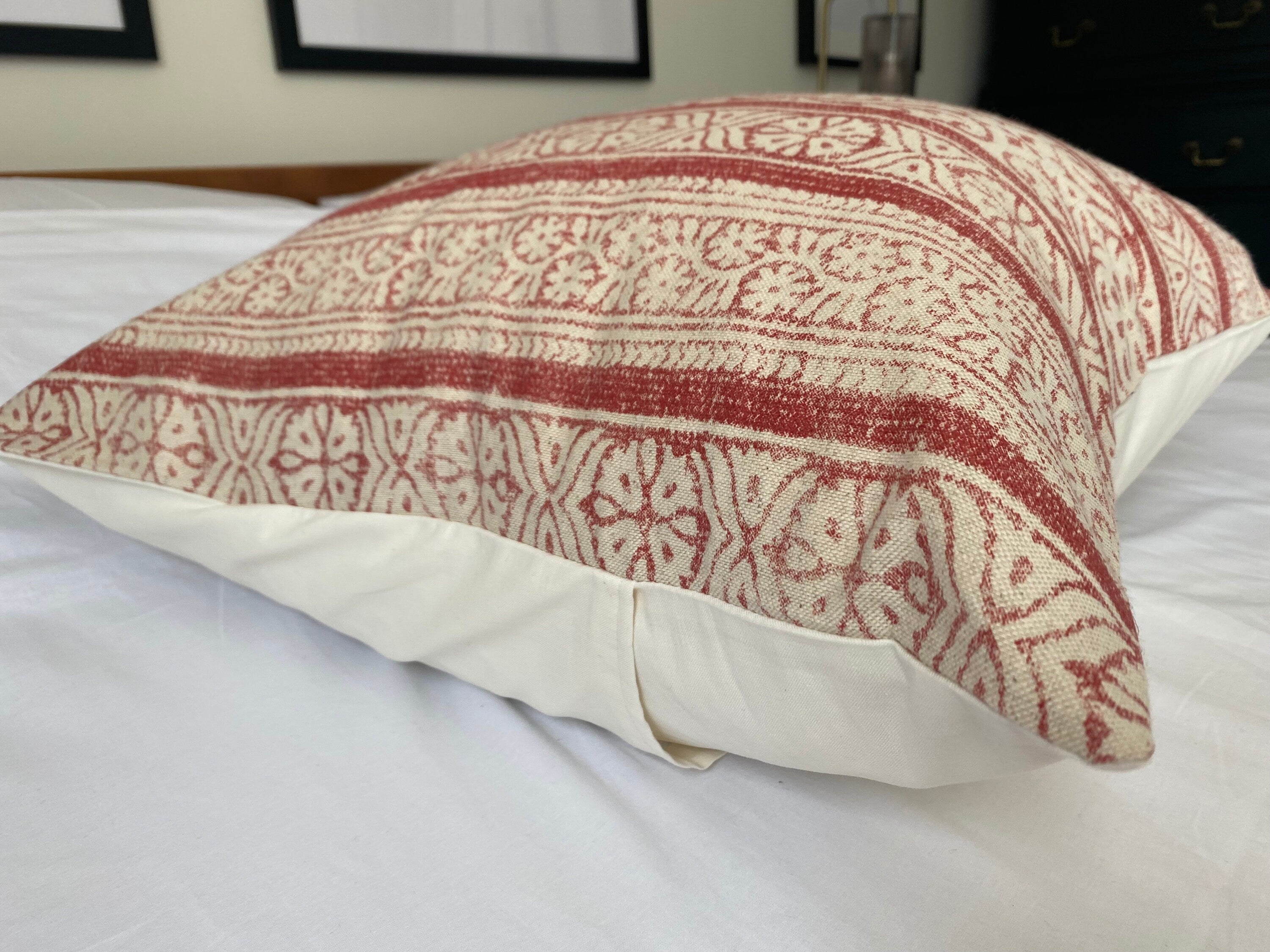 red vintage striped cushion cover, farmhouse style decoration