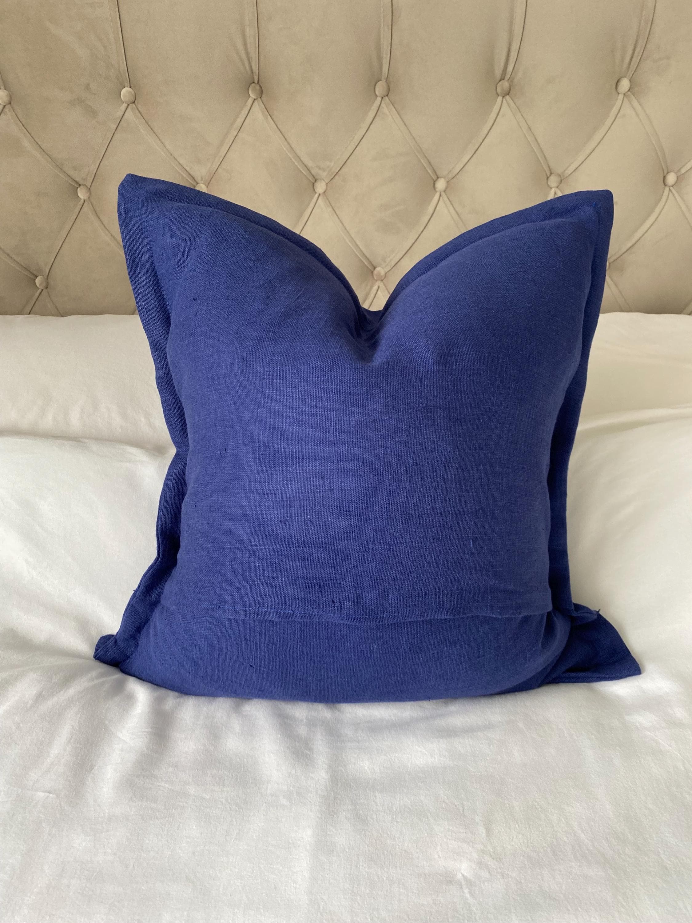 Royal Blue Linen Pillow Cover: French Country Flange Cushion