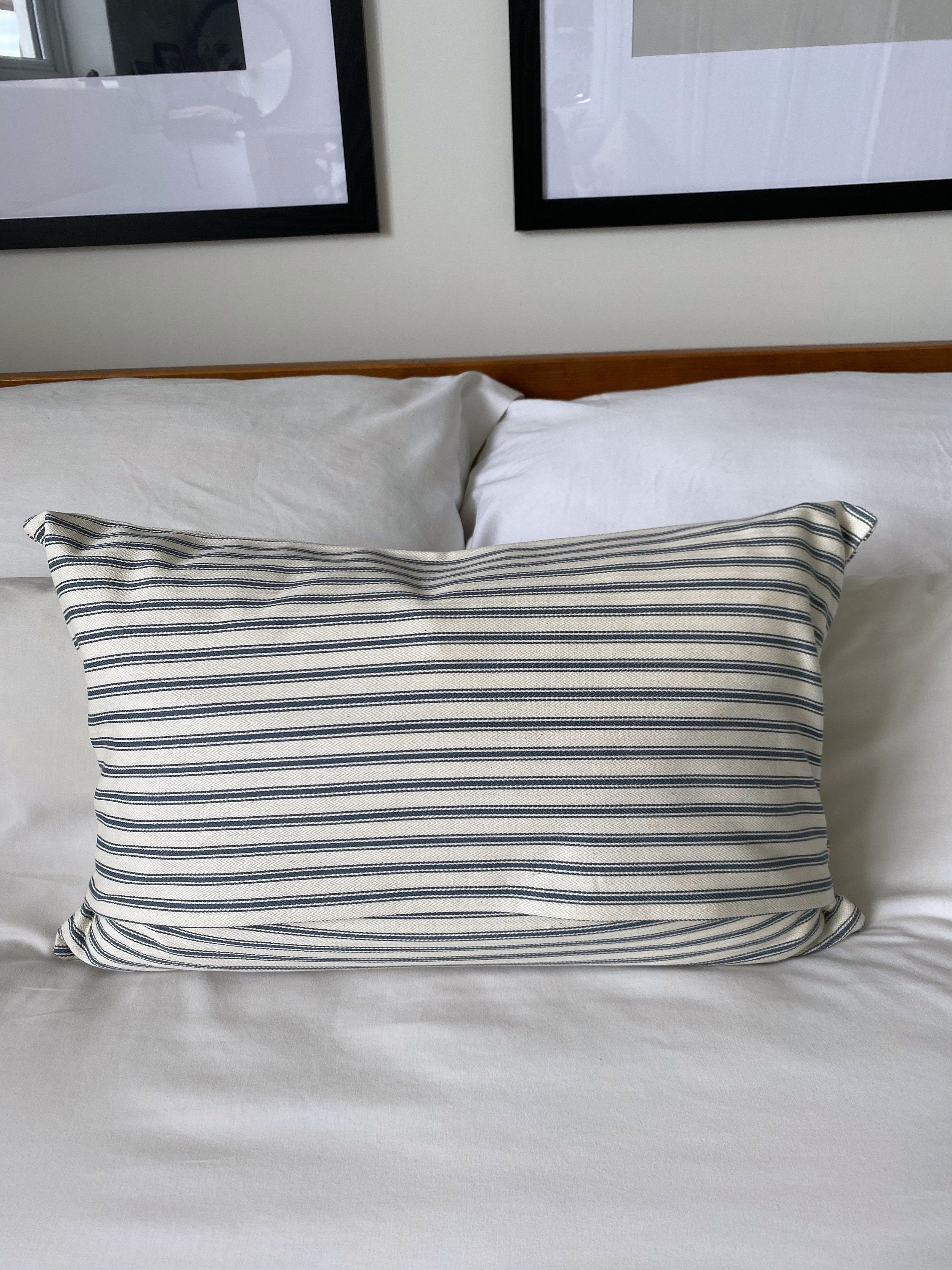 Farmhouse cushion covers, teal bolster cushion cover, stripe ticking pillows