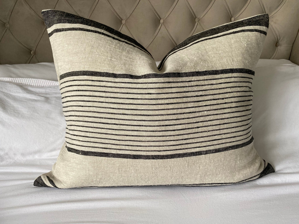 Stripe bolster pillow cover, extra large lumbar throw cover, boho home decor, neutral woven cotton cushion,
