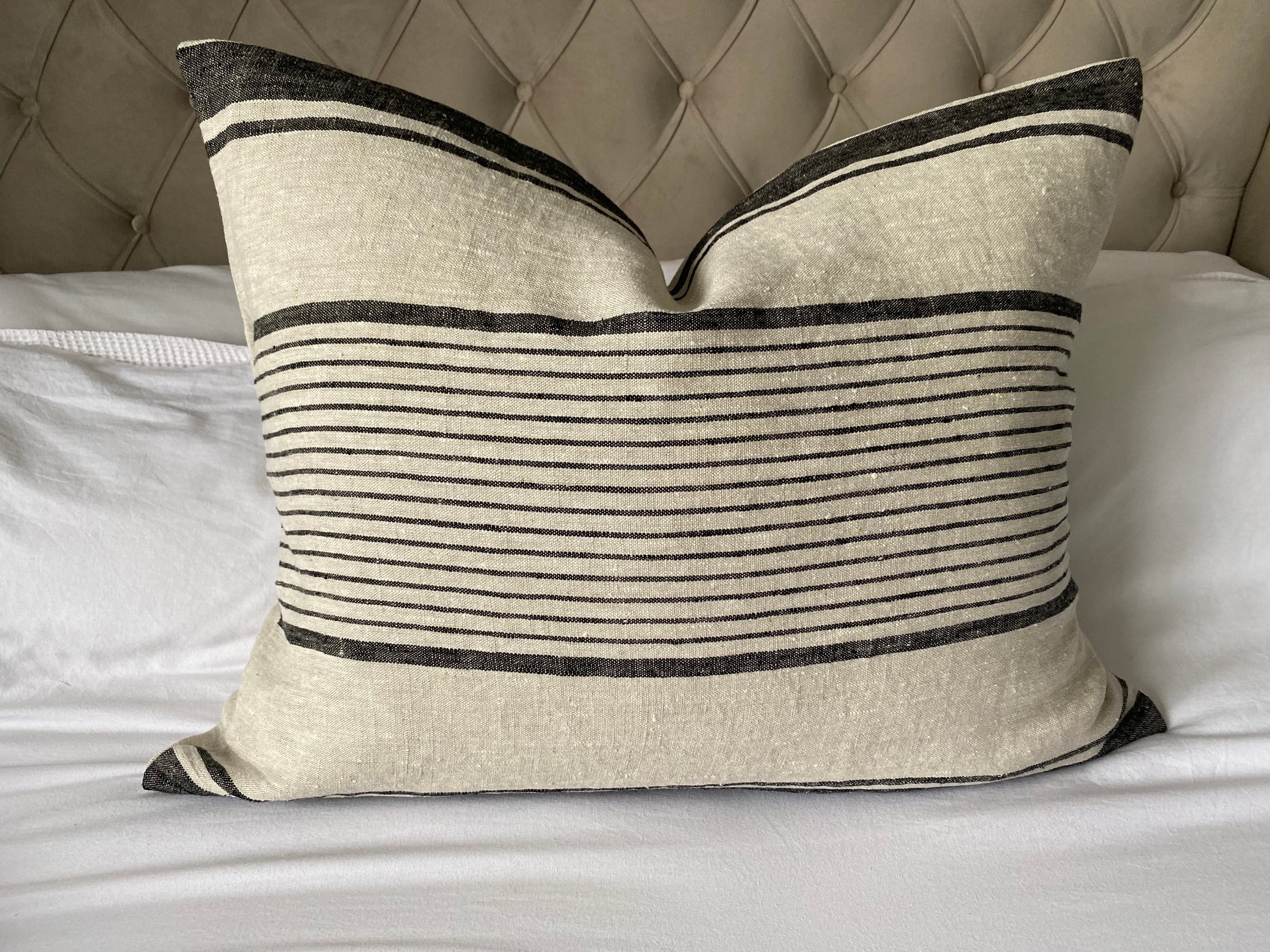 Stripe bolster pillow cover, extra large lumbar throw cover, boho home decor, neutral woven cotton cushion,