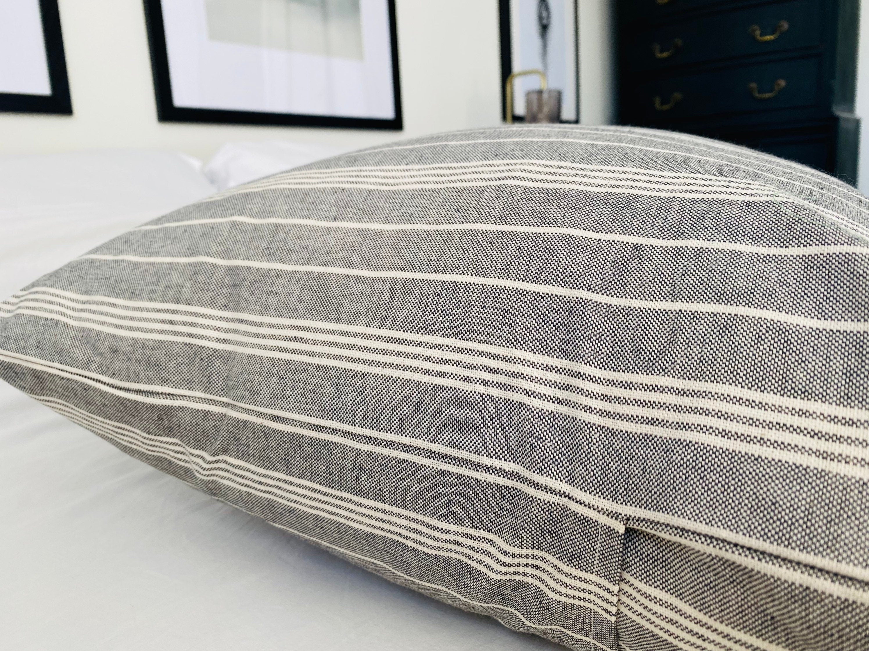 French Vintage Ticking Stripe Cushion Cover: Farmhouse Throw Pillow