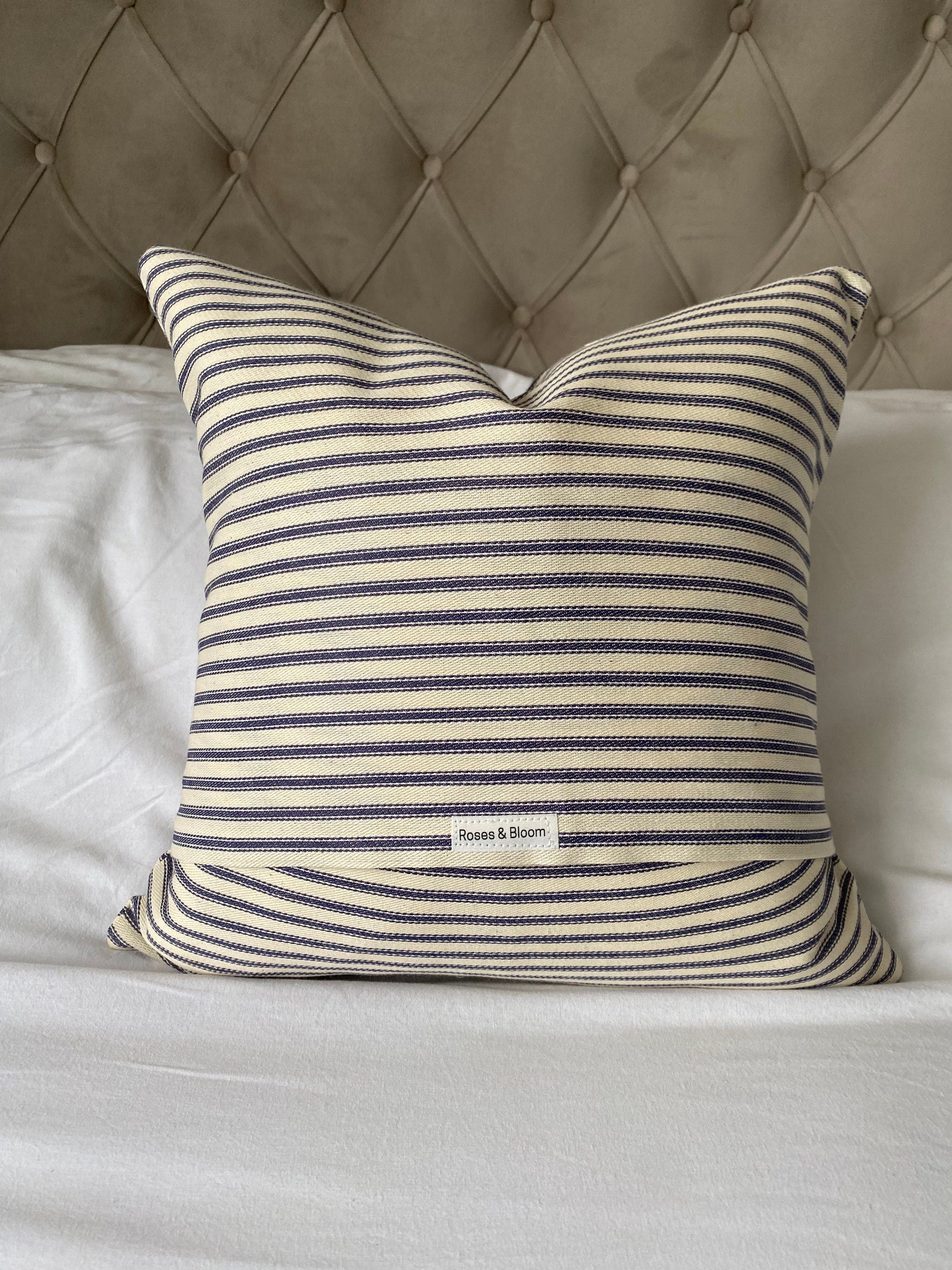 Blue Stripe Ticking Pillow Cover: Coastal Nautical Decor