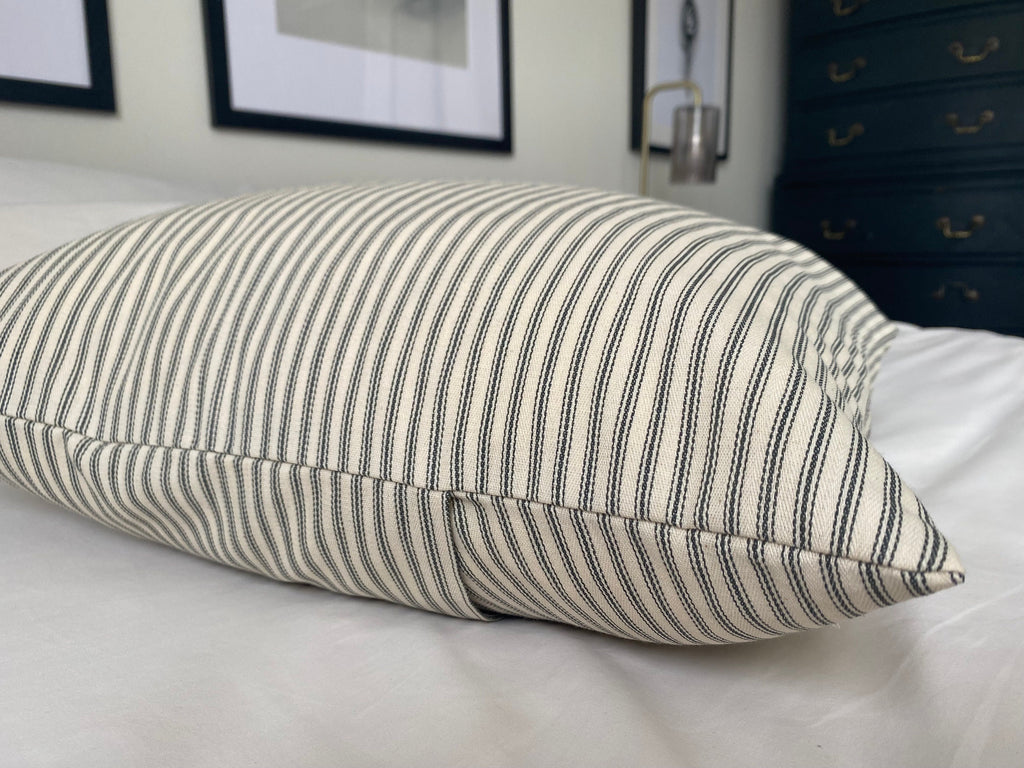 Farmhouse Ticking Stripe Pillow Cover, Charcoal Grey, Vintage Style