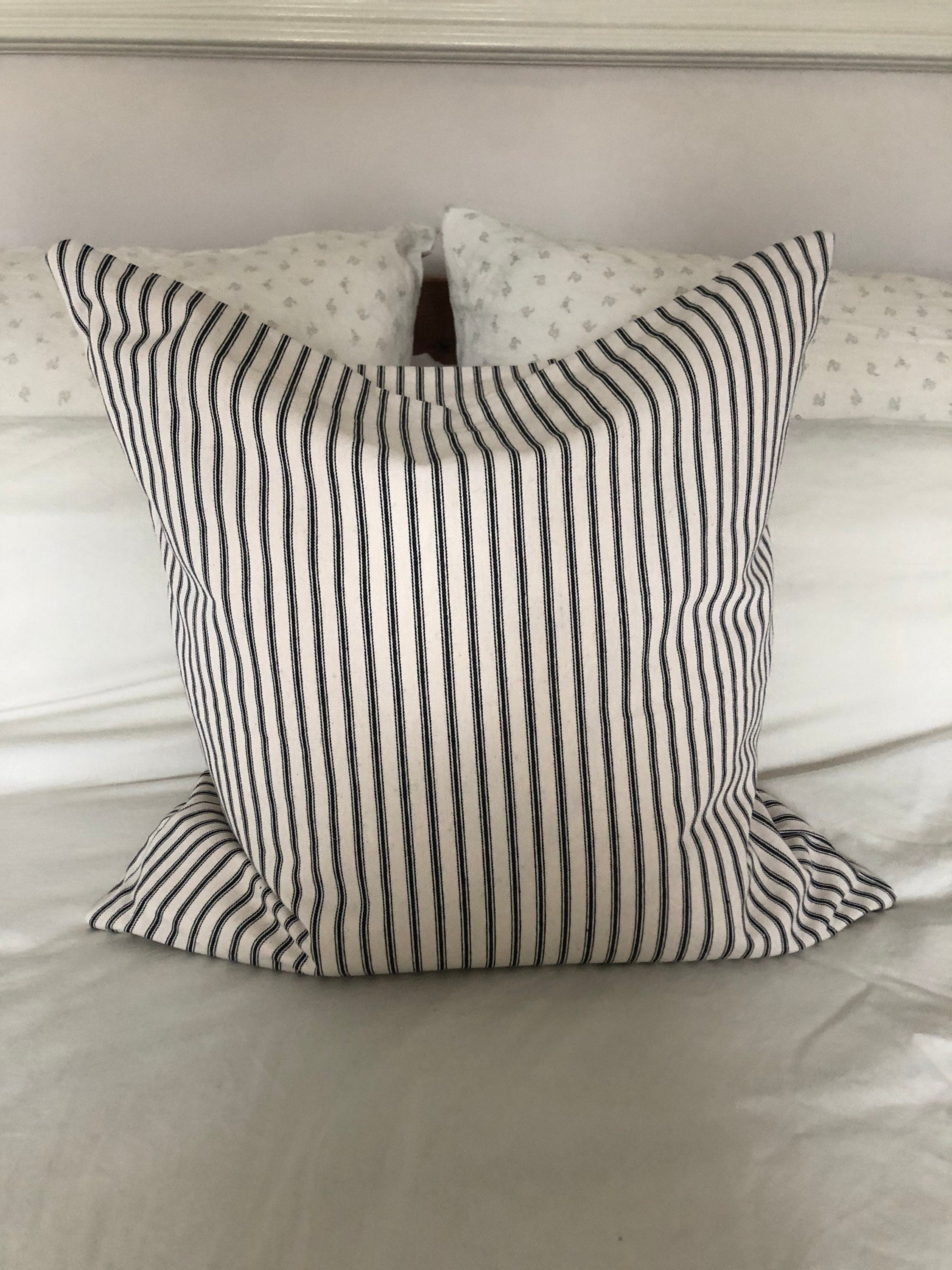 Farmhouse Ticking Stripe Cushion Cover; white and black French Vintage Decor