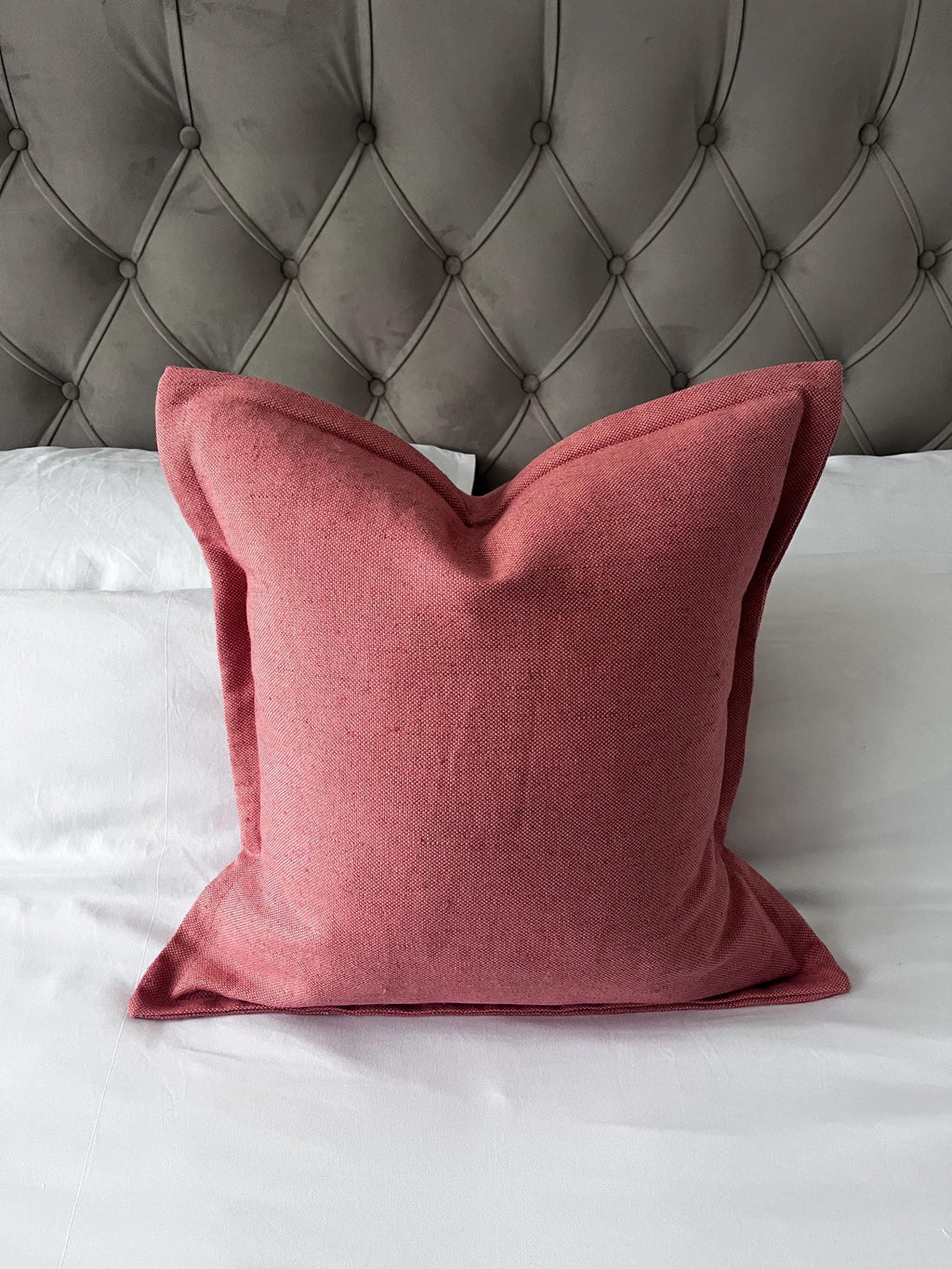 Coral Pink Linen Pillow Cover, Oxford Edge, Handmade Cushion