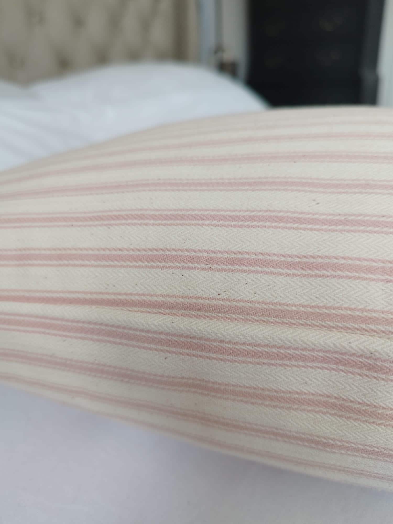 french Farmhouse cushion covers, pink blush stripe ticking pillows, bolster throws