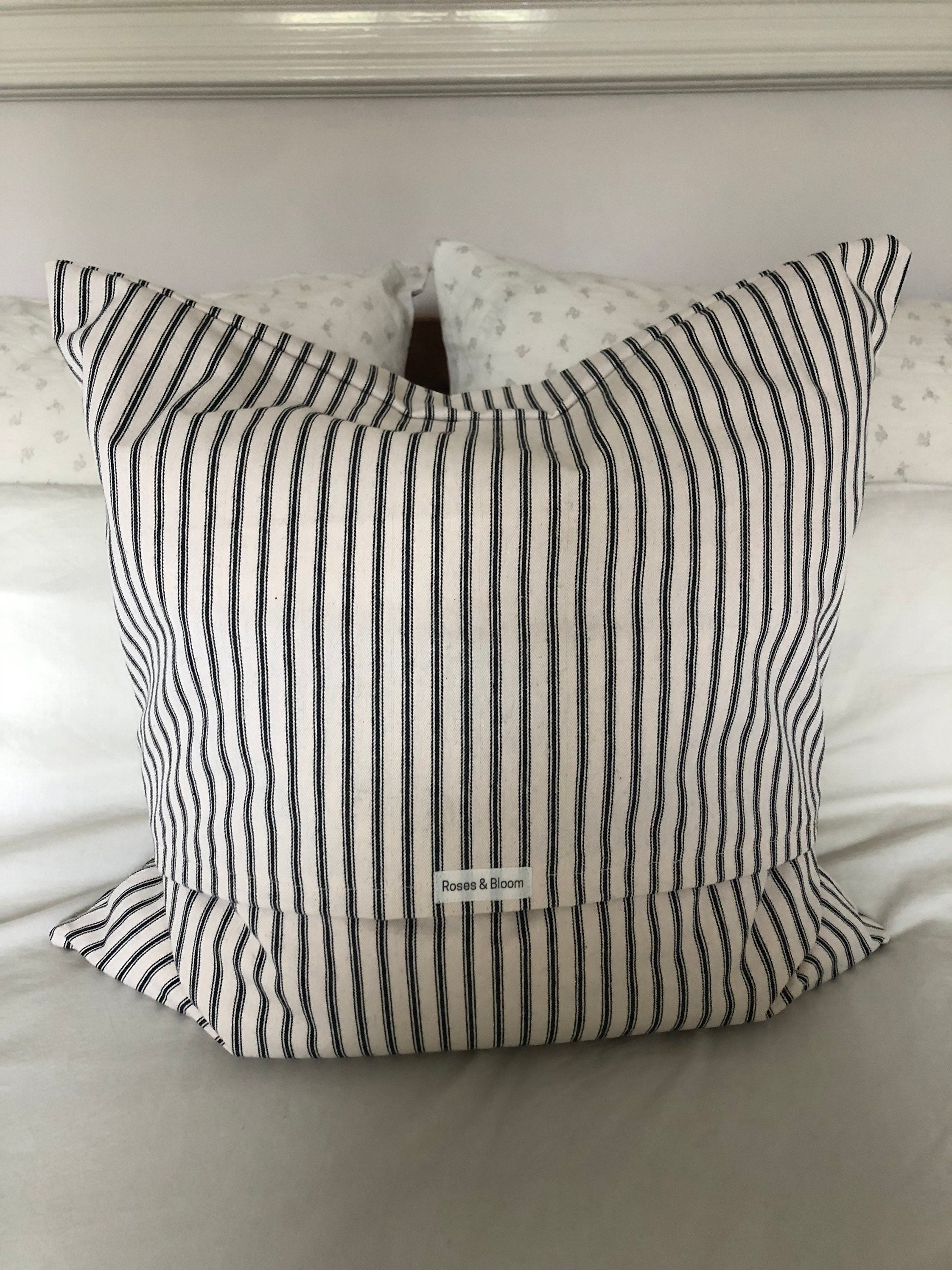 Farmhouse Ticking Stripe Cushion Cover; white and black French Vintage Decor
