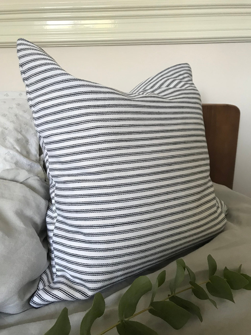 White Ticking Stripe Pillow Cover: French Country Cottage Cushion
