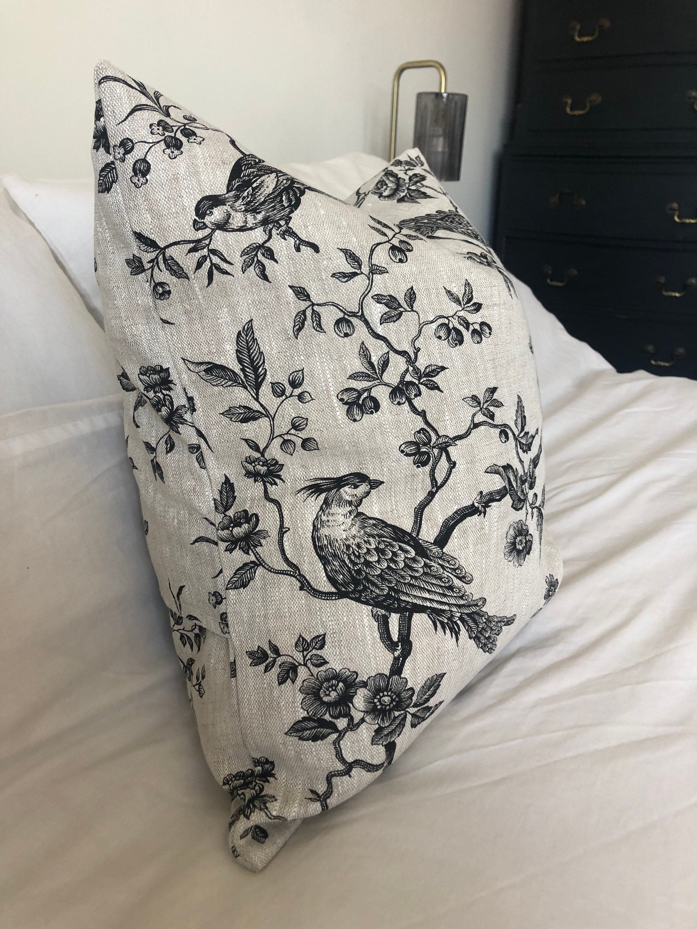 French Country Linen Pillow Cover, Black Toile de Jouy, Farmhouse Decor