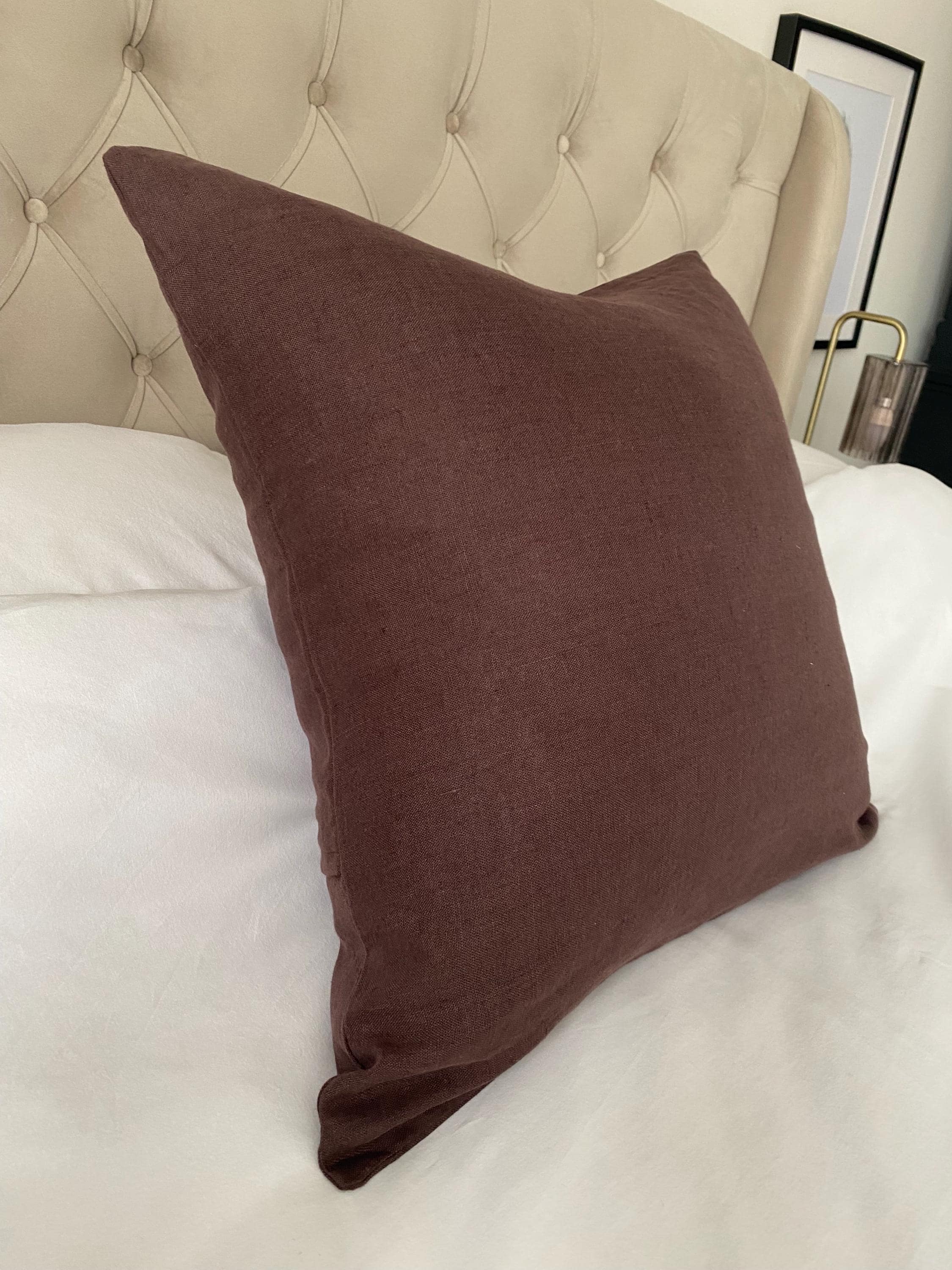 Dark Chocolate Brown Linen Pillow Cover: Handmade Throw Cushion