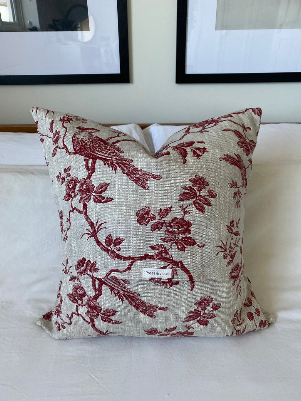 French Country Pillow Cover, Bordeaux Red Toile de Jouy Linen, Vintage Farmhouse Decor