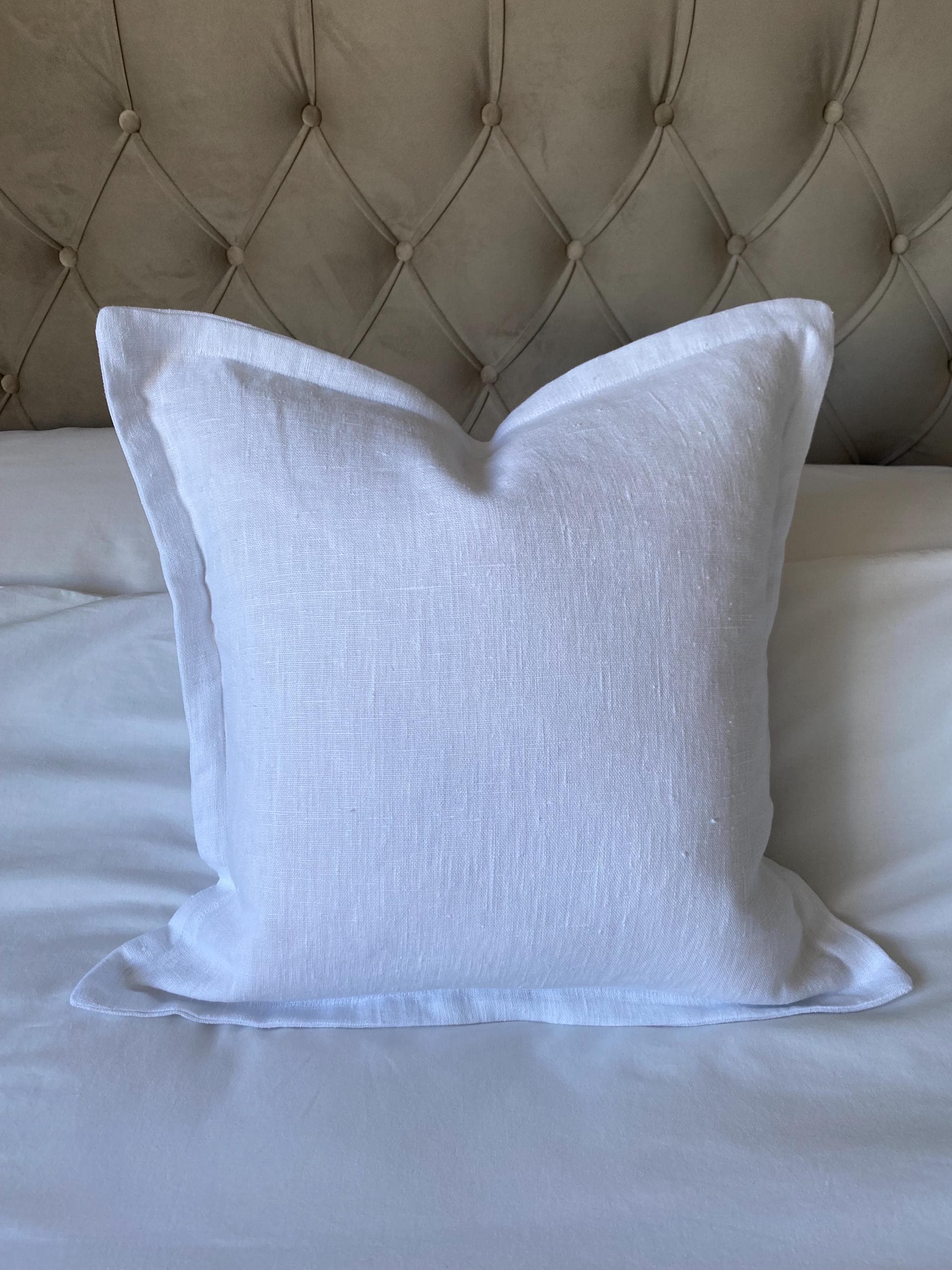 White French Linen Pillow Cover, Farmhouse Cushion with Flange