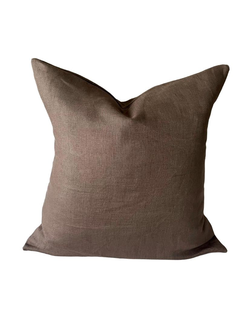 mocha brown linen cushion covers, with an envelope reverse opening