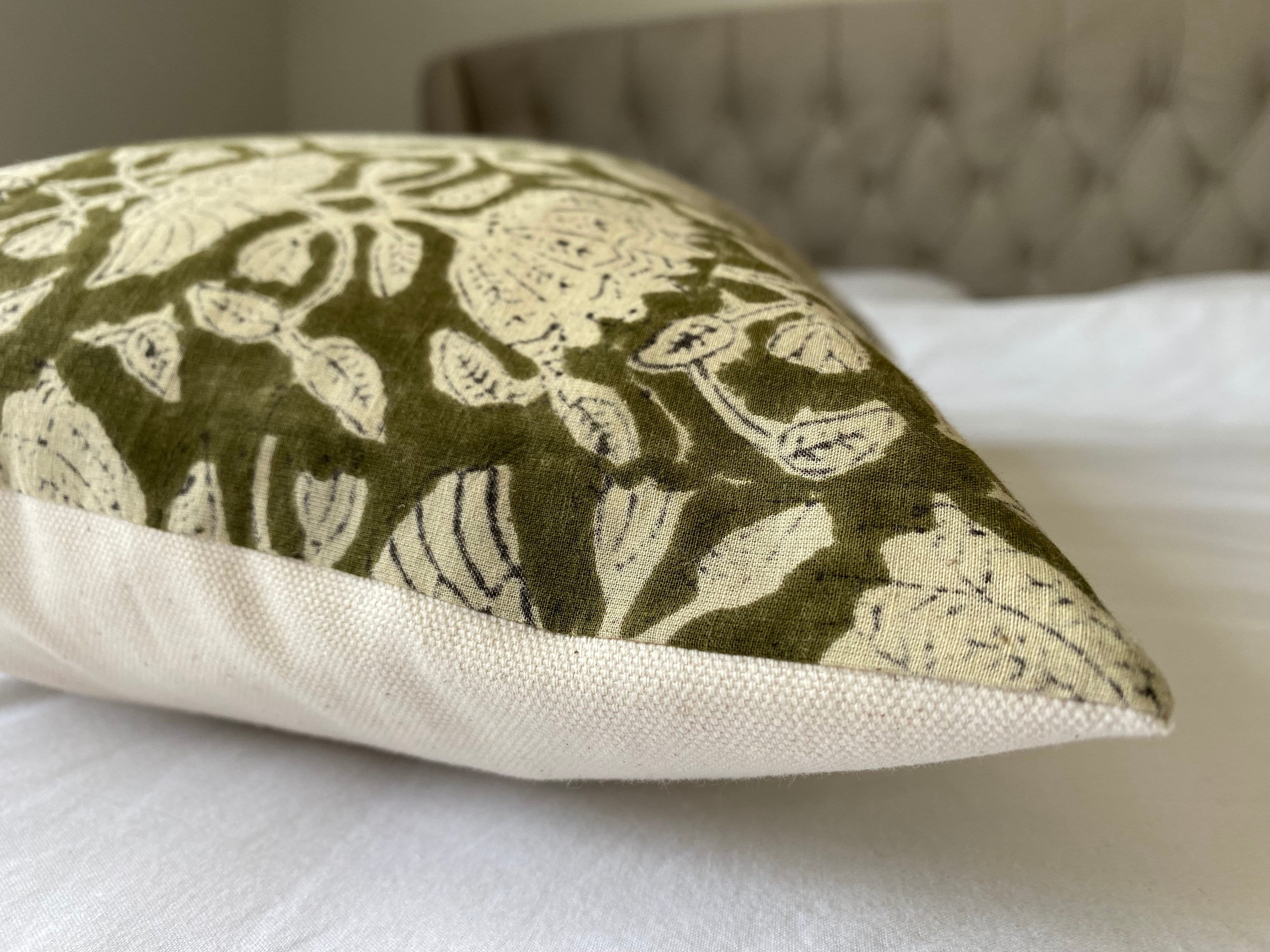 Block Print lumbar cushion cover; with organic cotton reverse