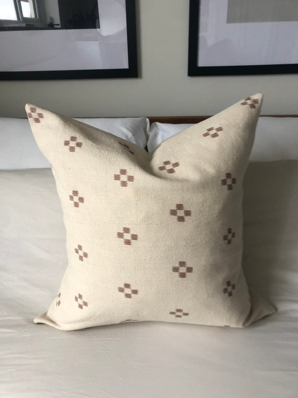 Beige Woven Cotton Pillow Cover, Sandy Brown Geometric Pattern