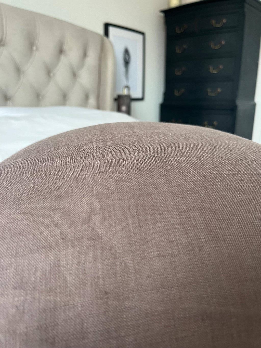 Mocha brown pillow cover within oxford edging, neutral linen cushion cover