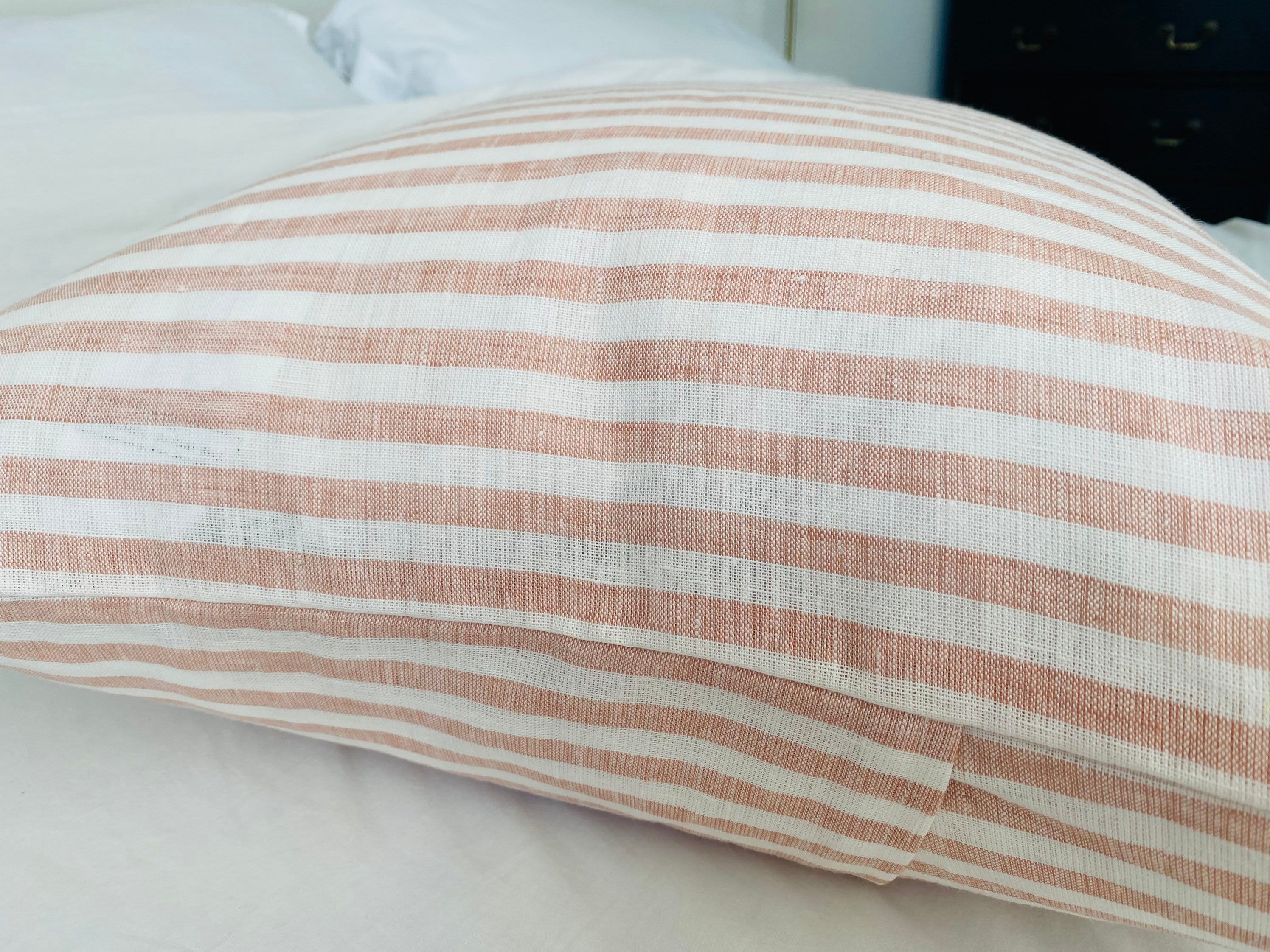 Striped pink throw pillow cover, blush pink linen pillow, french ticking throw pillow, extra large cushion covers, pink nursery decor