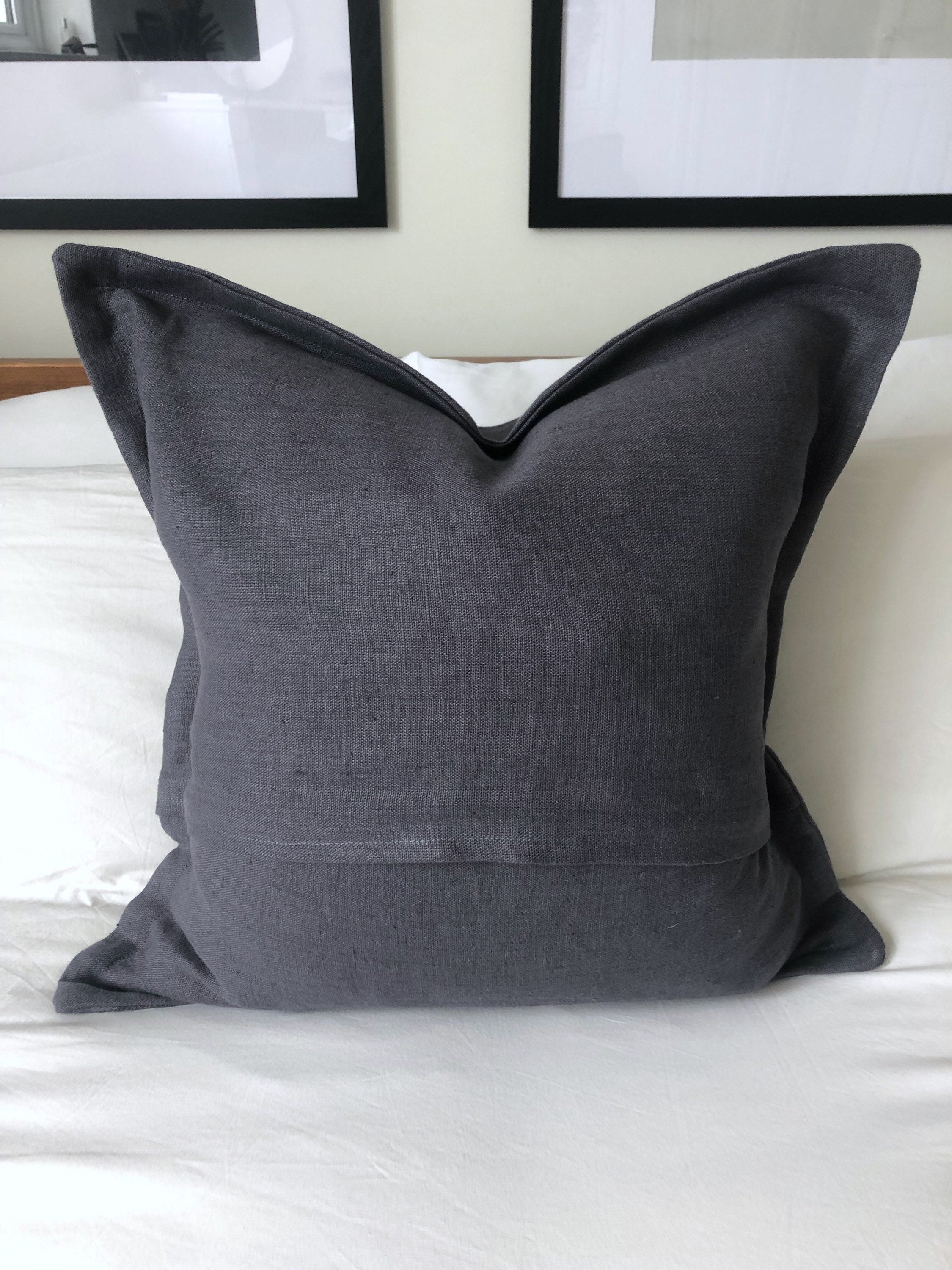Grey Linen Cushion Cover, French Vintage Style, Oxford Edging