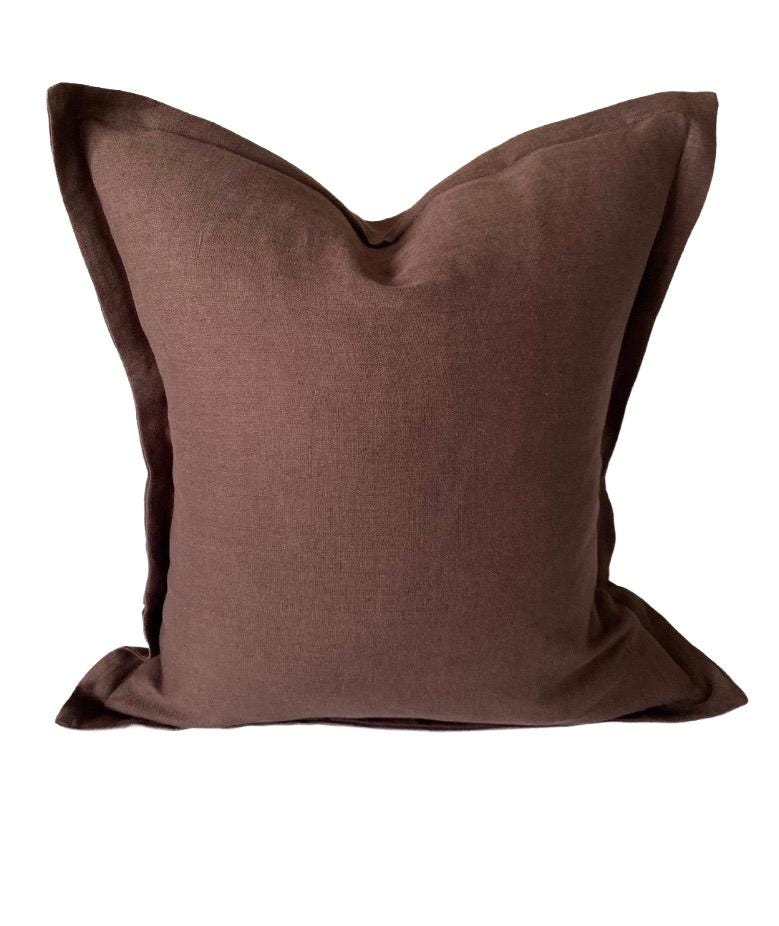 Chocolate Brown Linen Pillow Cover: Flange Edge Throw Cushion