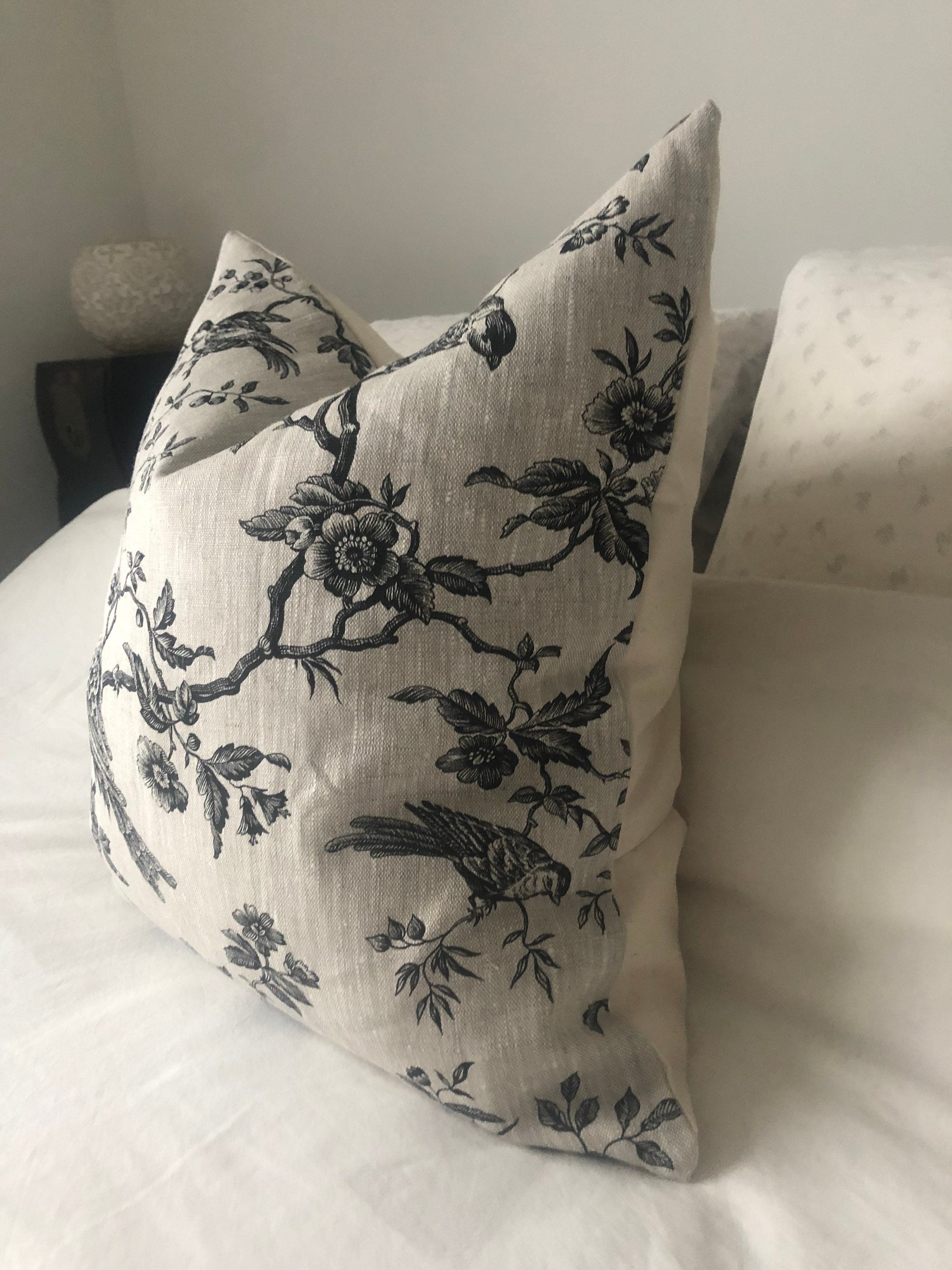 French country pillow covers, black toile vintage bedding