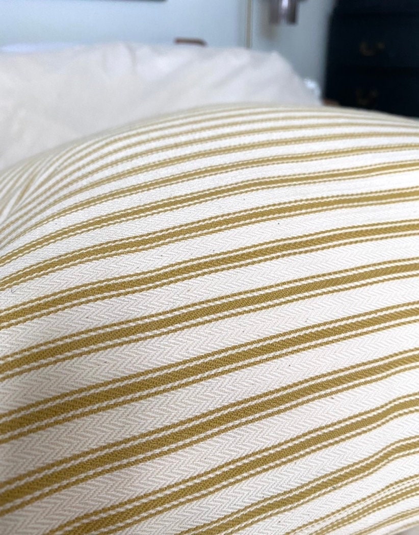 Ochra yellow pillow cover, stripe ticking cushion cover