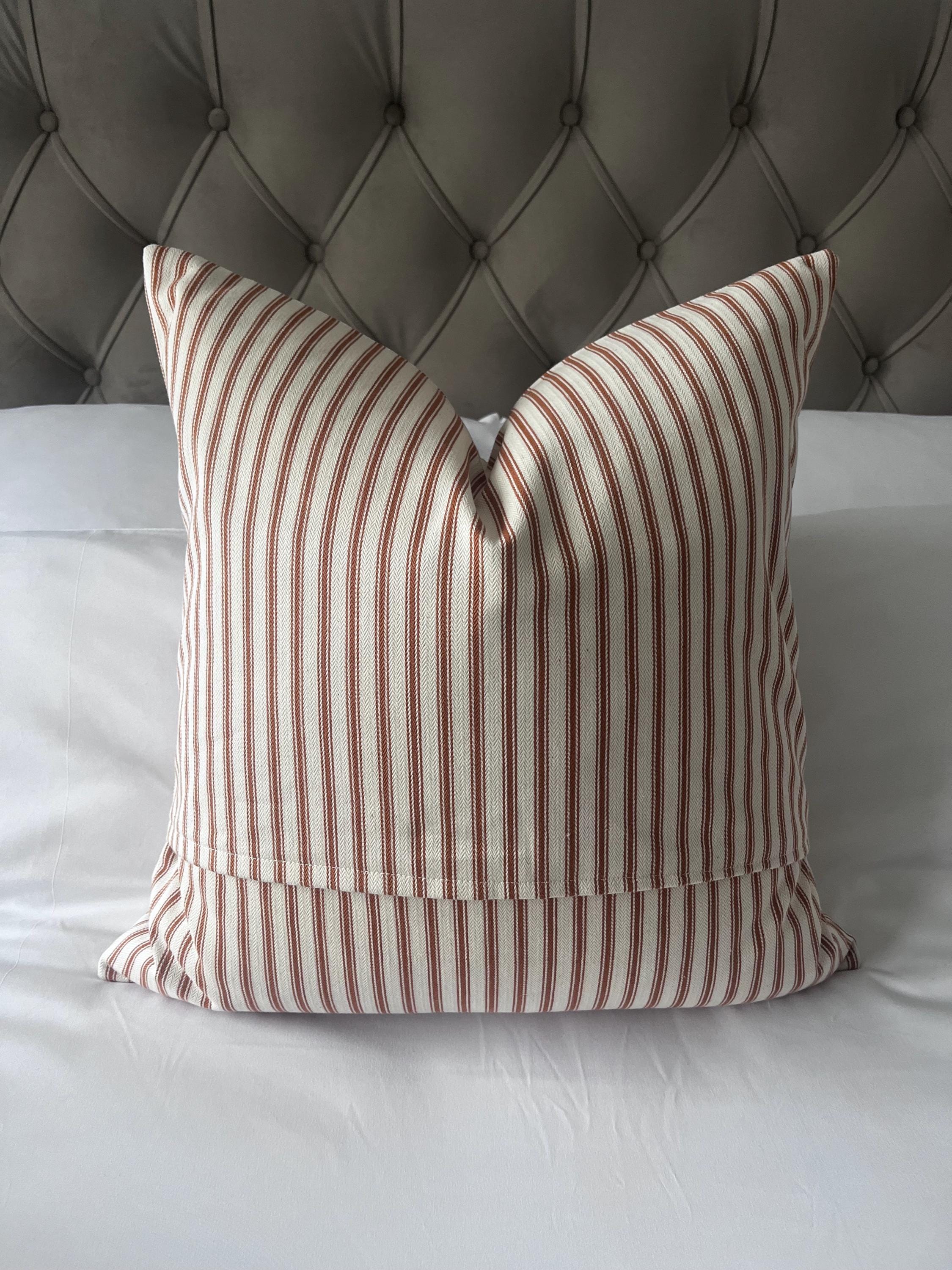 Burnt Orange Stripe Pillow Cover, French Country Cushion, Farmhouse Decor