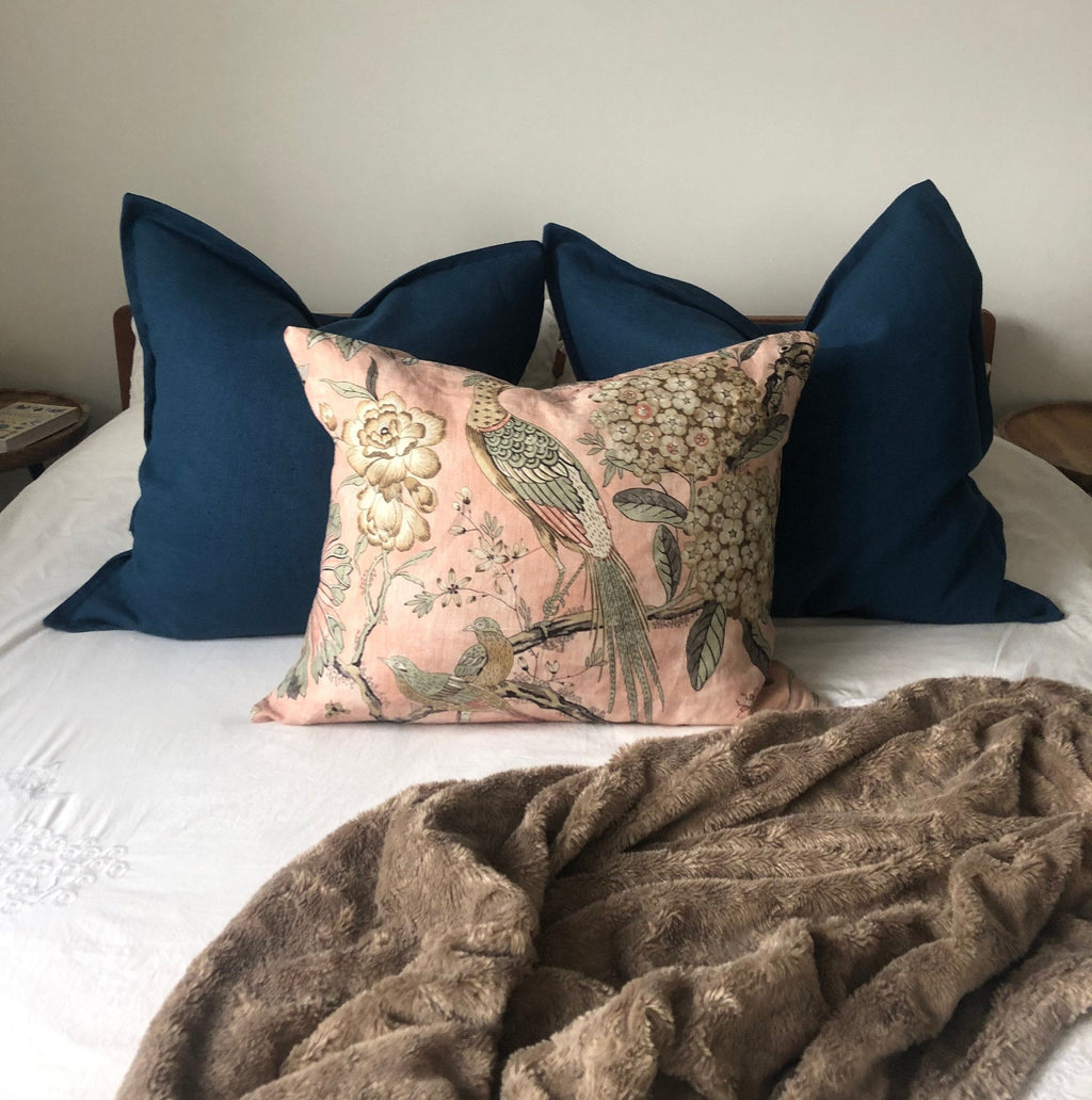 Petrol Blue Linen Cushion Cover with Envelope Closure
