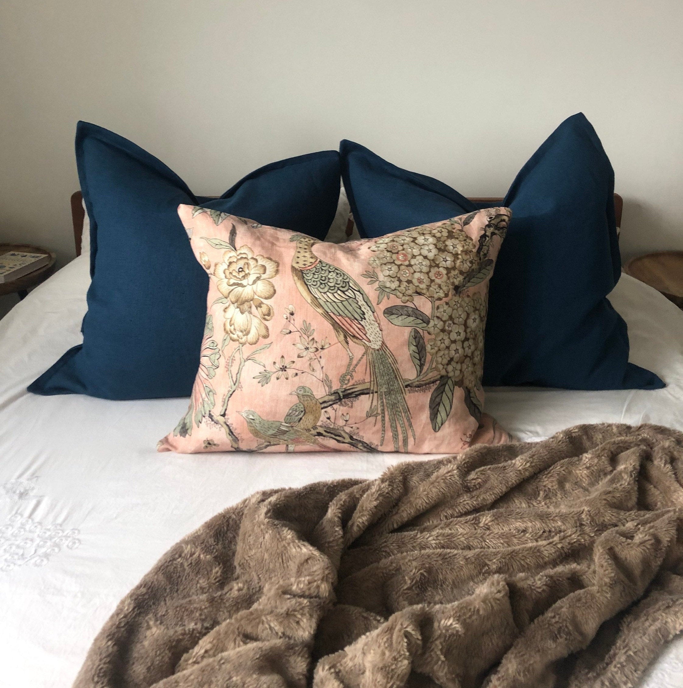 Petrol Blue Linen Cushion Cover with Envelope Closure