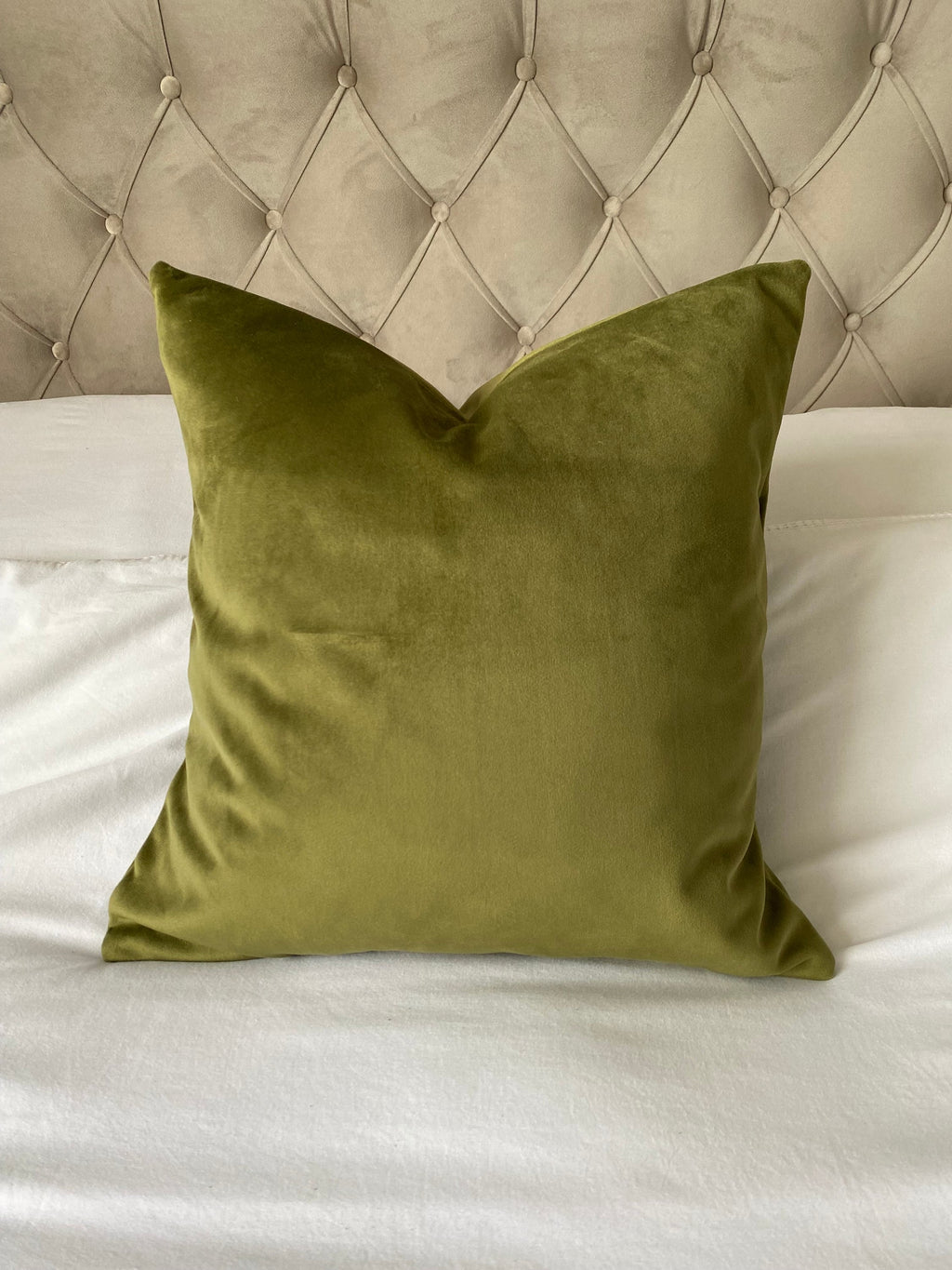 Olive Green Velvet Cushion Cover: Handmade Envelope Pillow