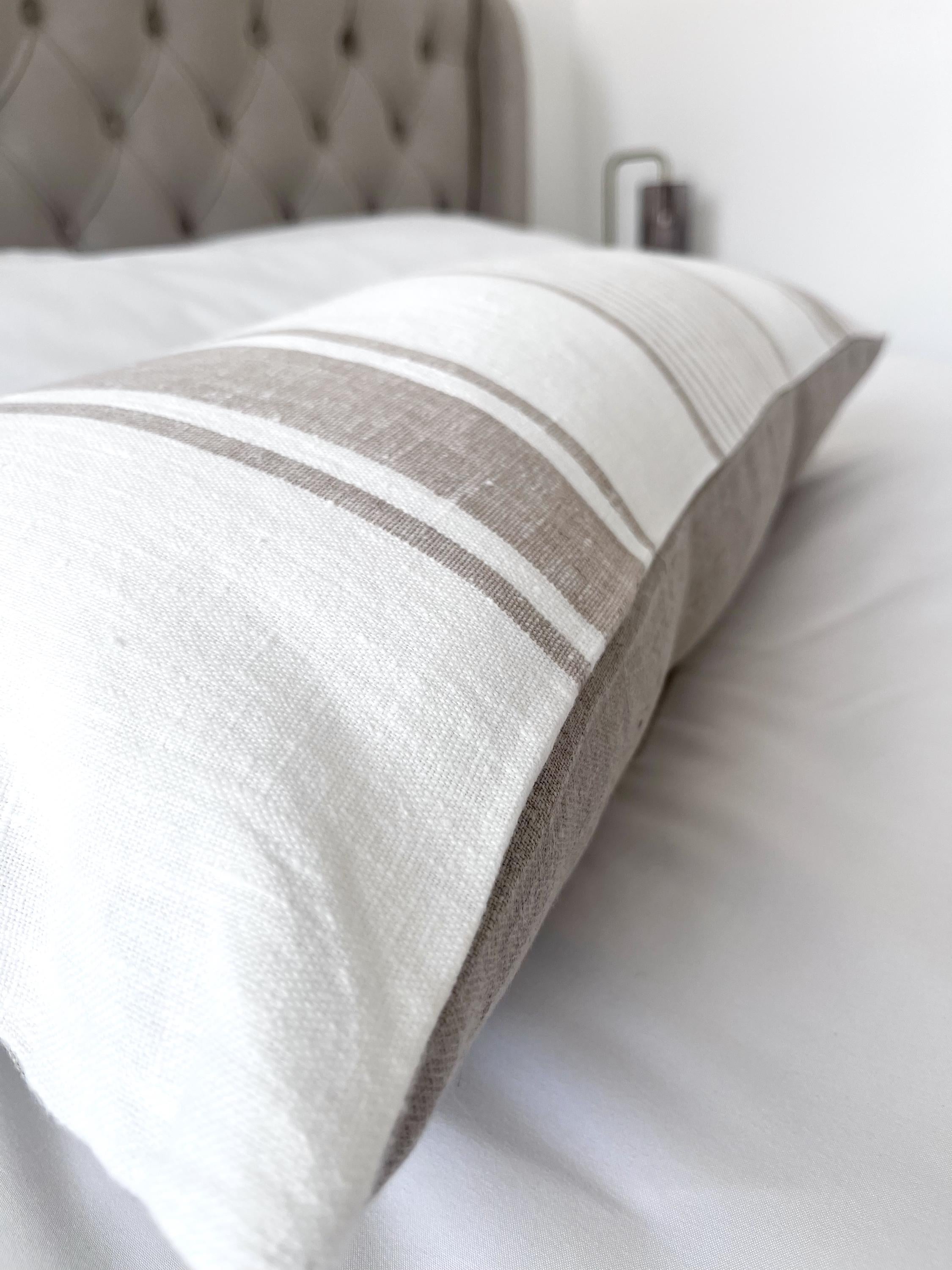 Stripe Linen Bolster Pillow Cover: Extra Long Lumbar Cushion, Boho Home Decor