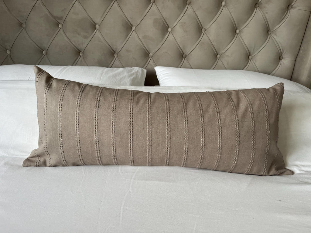 Handmade Neutral Cotton Lumbar Cushion Cover – Textured Stripe Throw Pillow