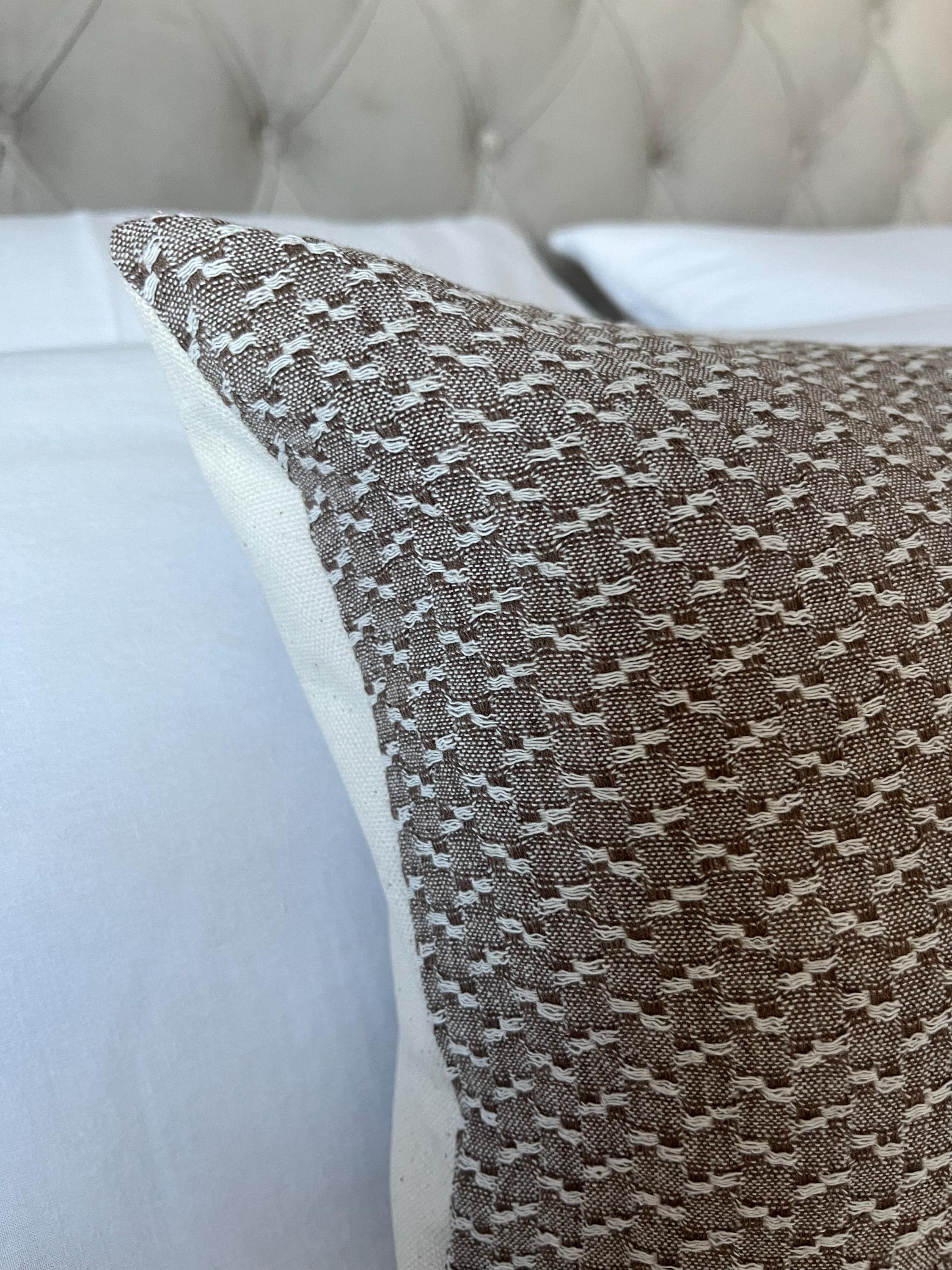 Handwoven Bolster Pillow Cover: Taupe Brown Hmong Cushion