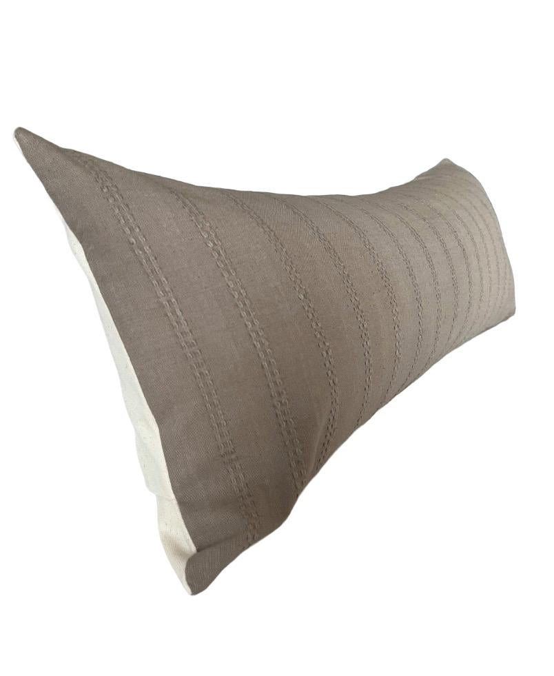 Handmade Neutral Cotton Lumbar Cushion Cover – Textured Stripe Throw Pillow