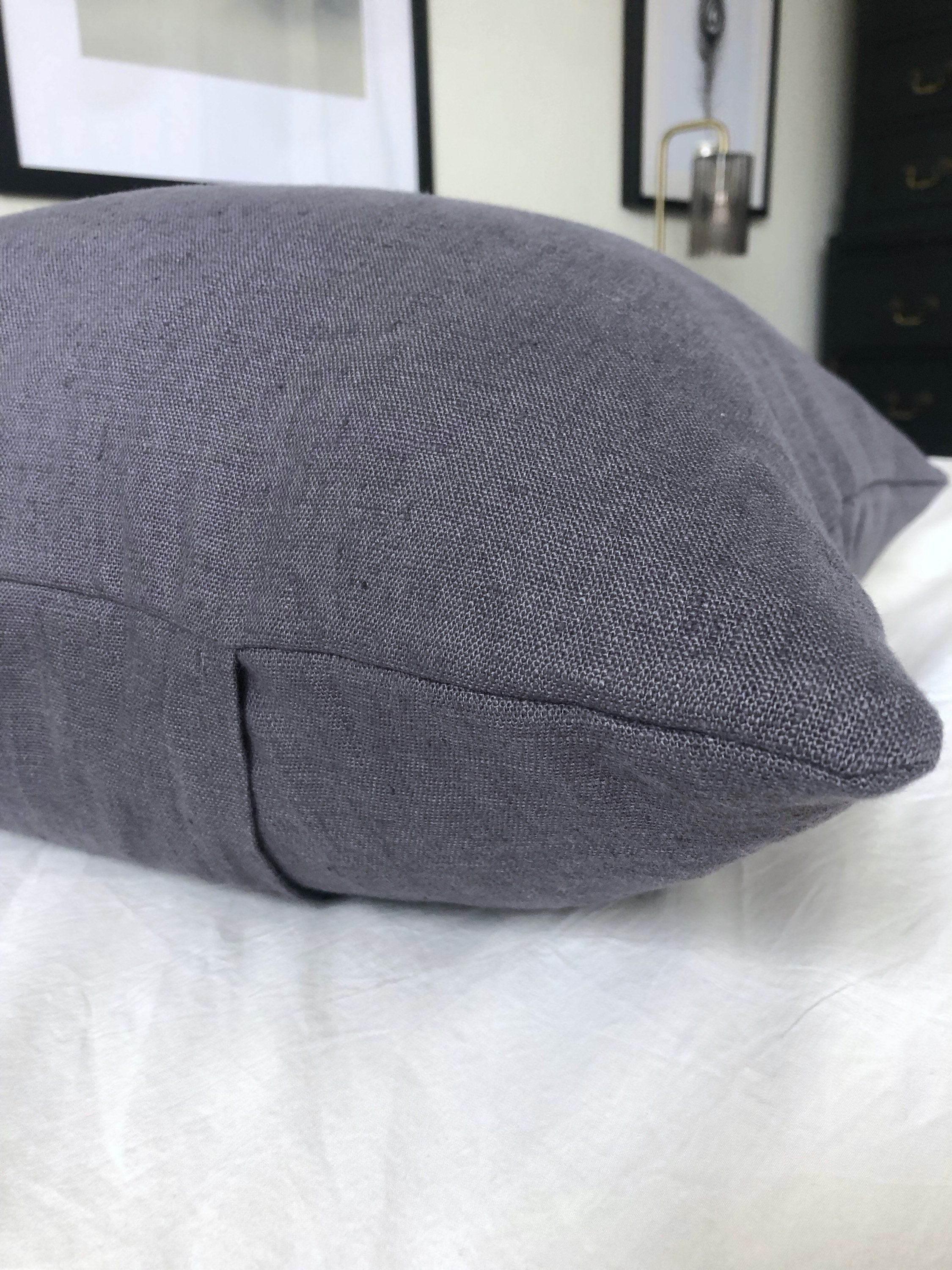 Grey French Linen Cushion Cover, Minimalist Throw Pillow Sham