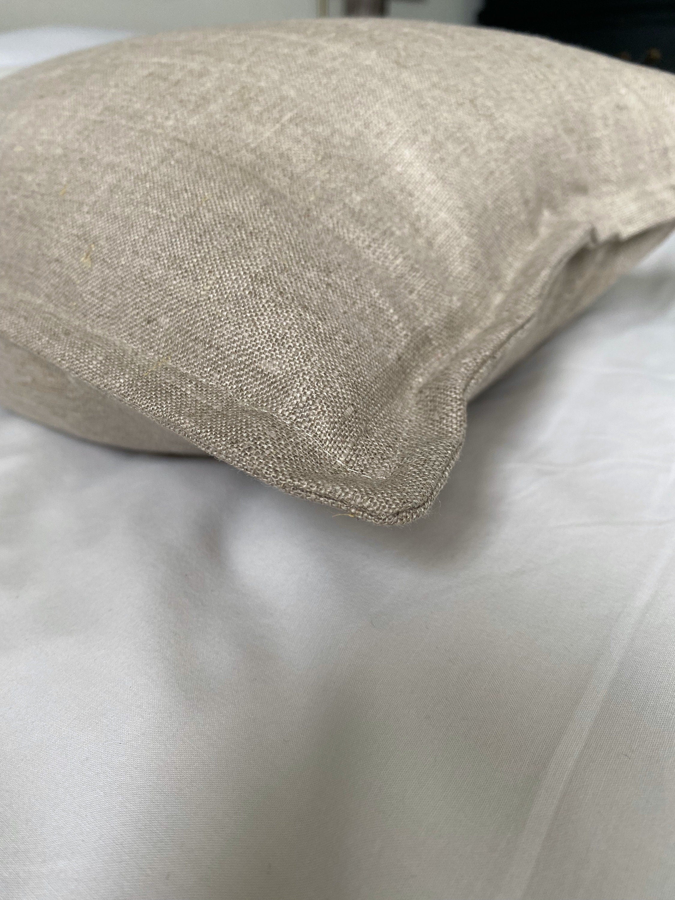 French Linen Pillow Cover: Beige Bolster, Farmhouse Cushion