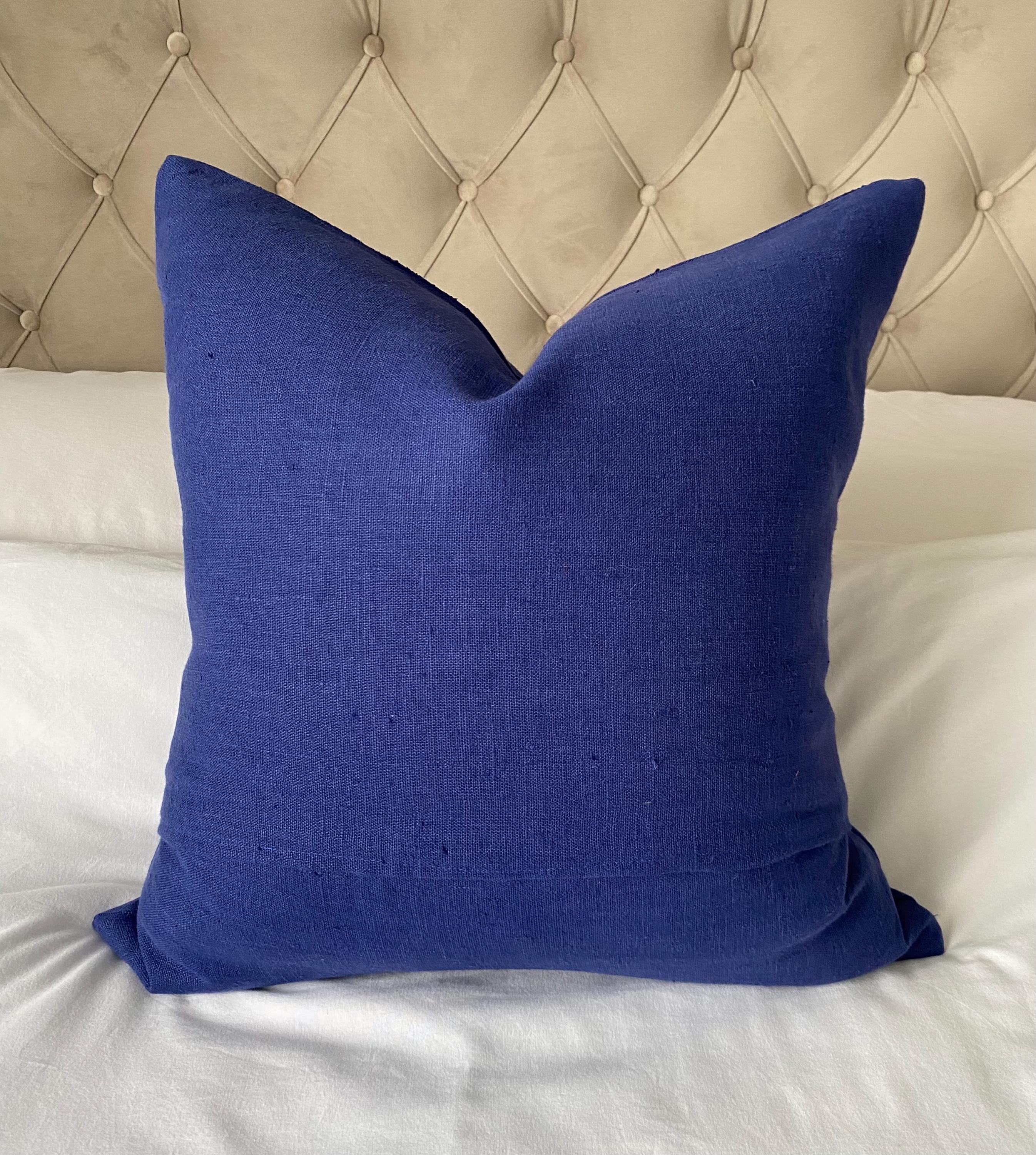 Royal Blue Linen Throw Pillow Cover, luxuary linen cushion covers with an envelope reverse