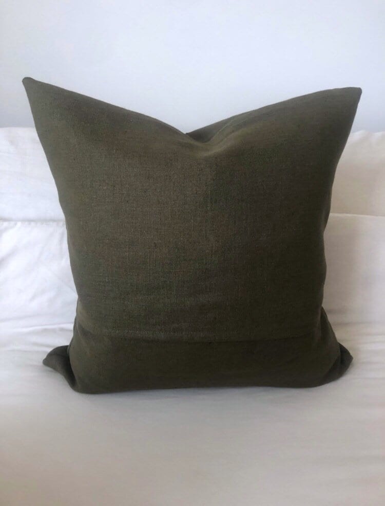 Olive Green French Linen Pillow Cover, Handmade envelope back Cushion