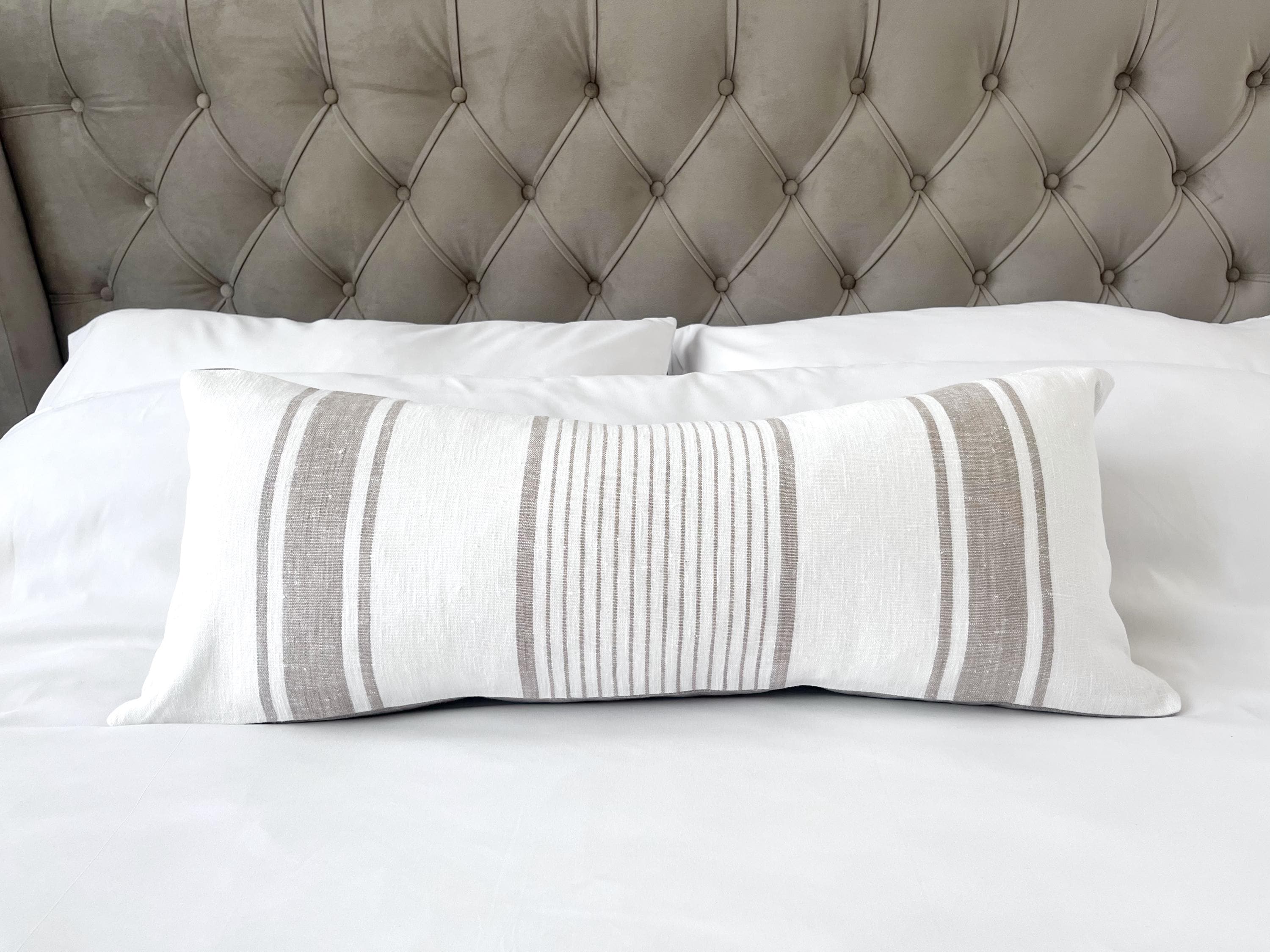 Stripe Linen Bolster Pillow Cover: Extra Long Lumbar Cushion, Boho Home Decor