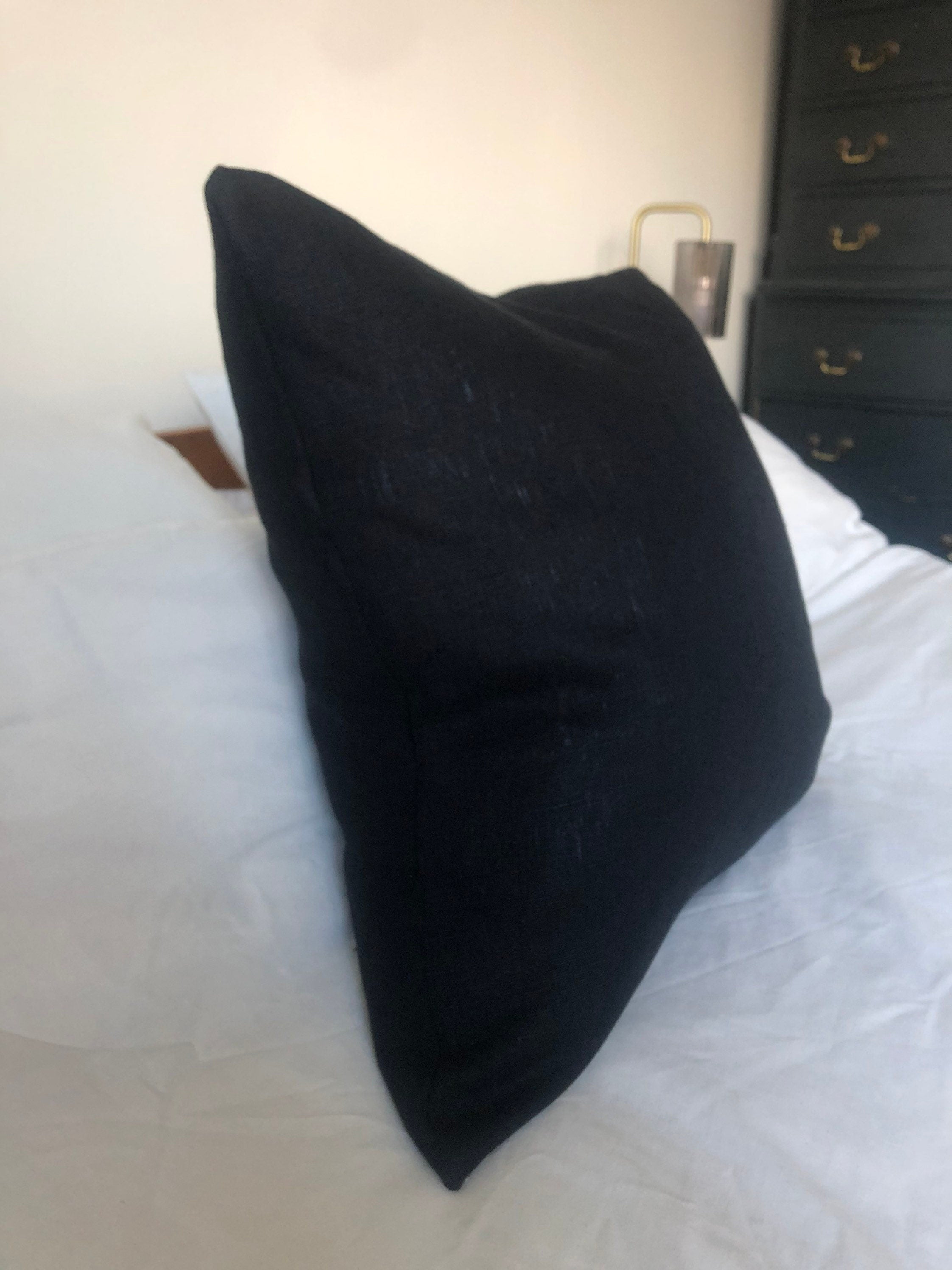 Black French Linen Pillow Cover, Minimalist Cushion, Dark Home Decor