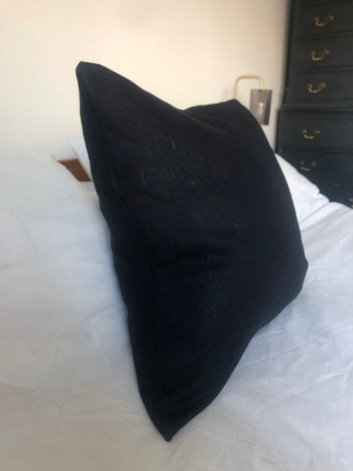 Black French Linen Pillow Cover, Minimalist Cushion, Dark Home Decor