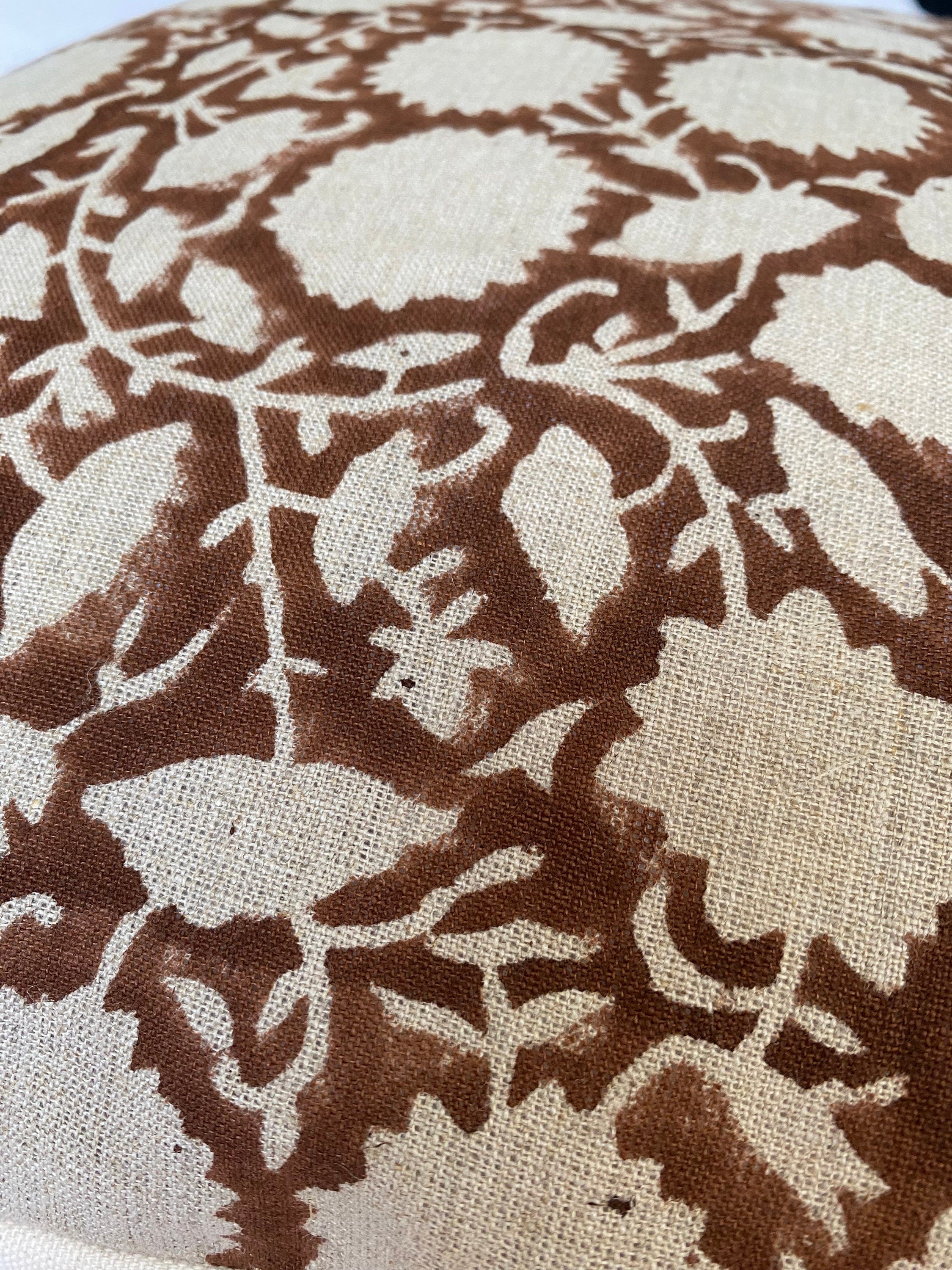 Brown block print pillow cover, neutral home decor, enveloper everse of organic cotton