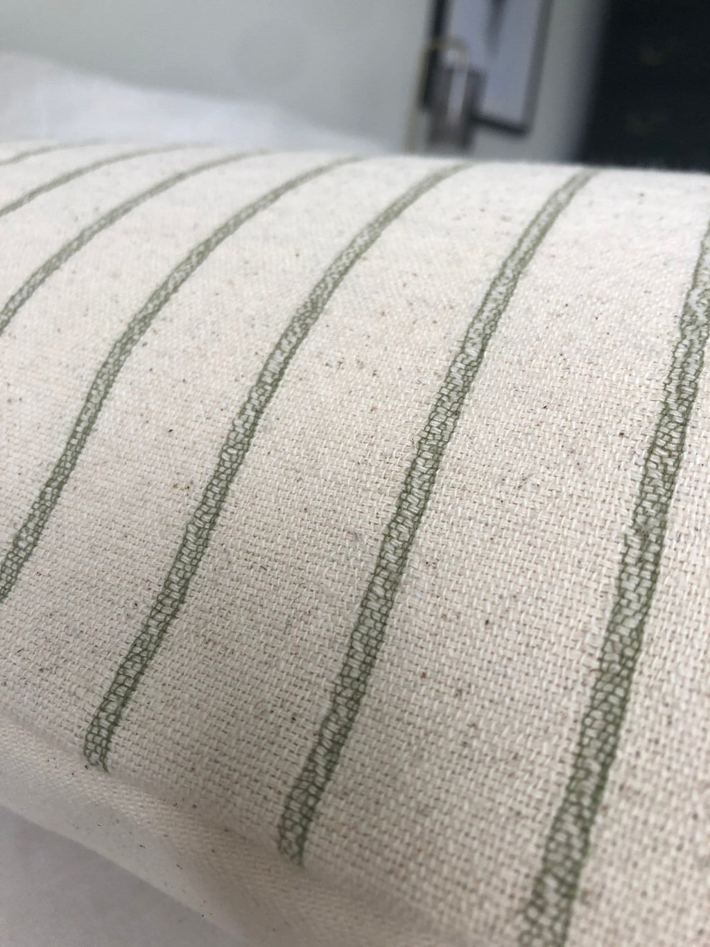 long bolster cushion cover in sage green stripe handwoven fabric