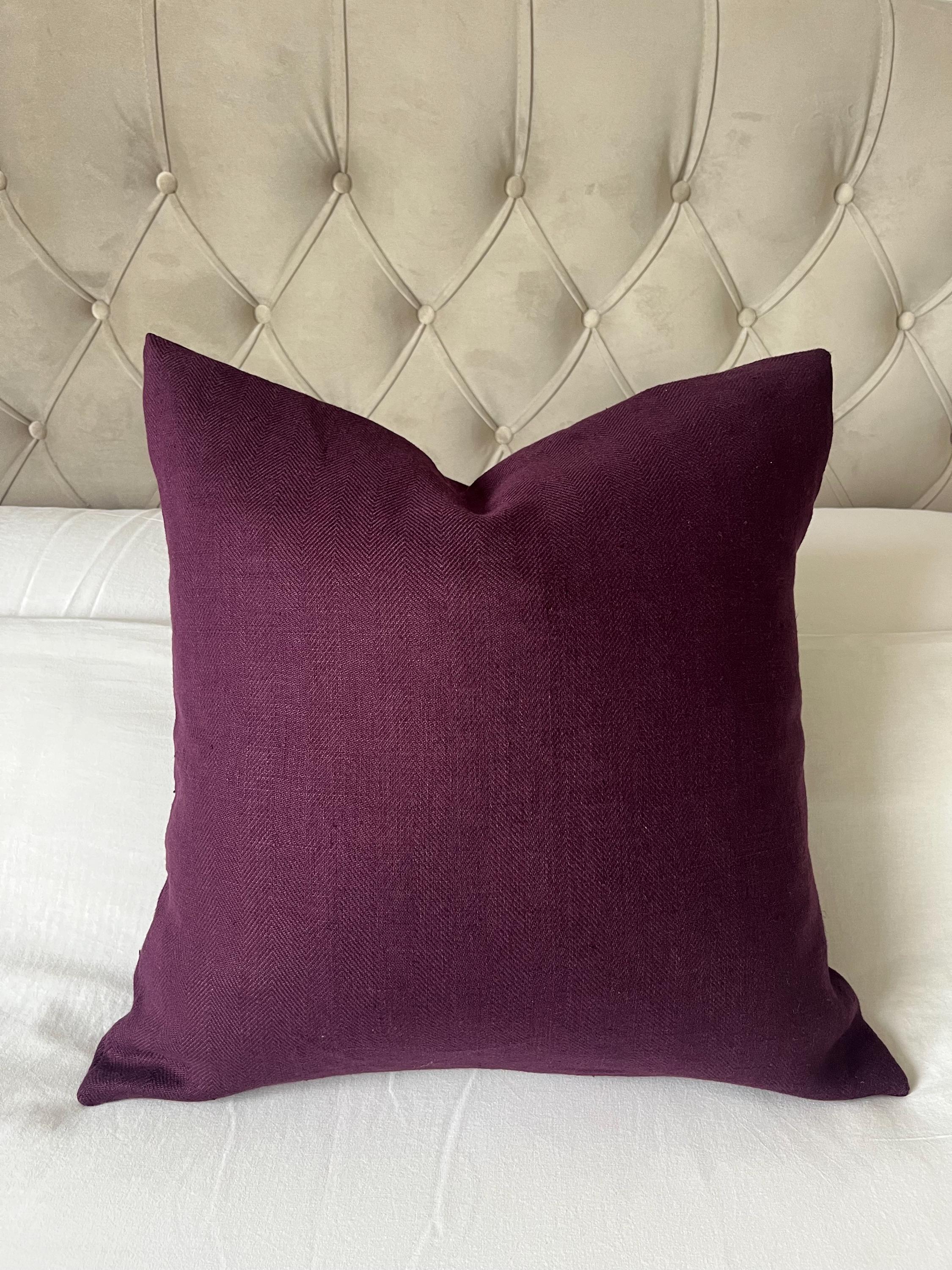 Aubergine scatter pillow cover, deep plum cushion cover, purple European flax linen throw